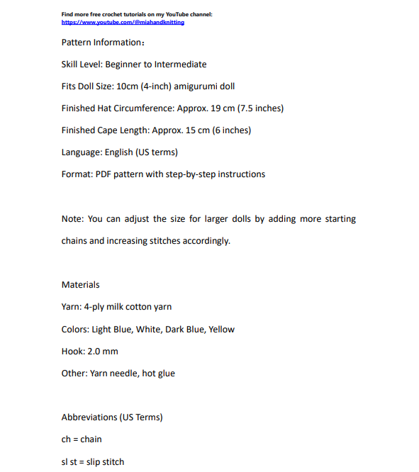 Crochet Pattern: Star & Moon Cape and Hat Set for 10cm Doll – PDF Instant Download