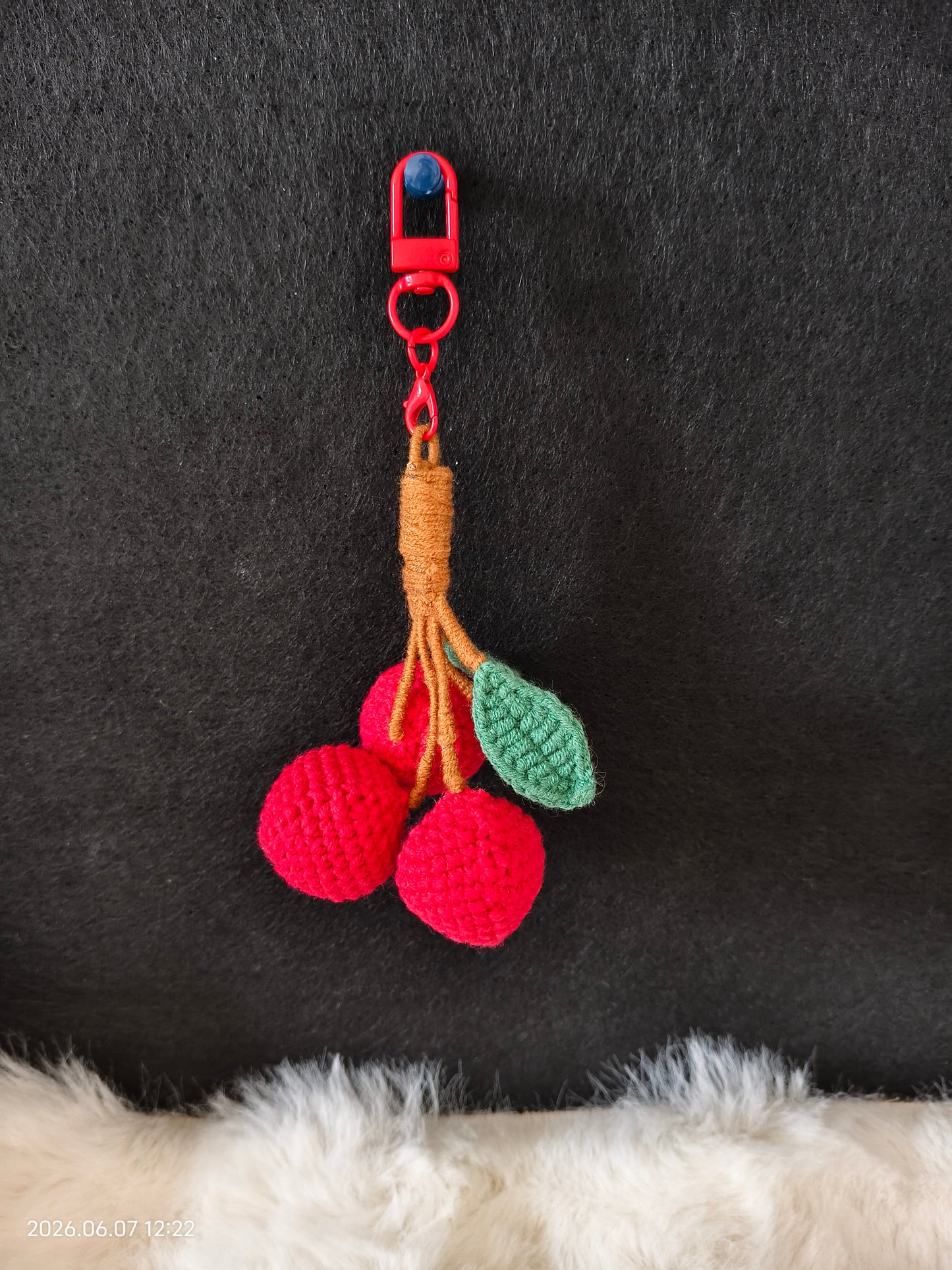 Crochet Lychee Pendant | Handmade Fruit Charm for Bag, Keychain or Rearview Mirror
