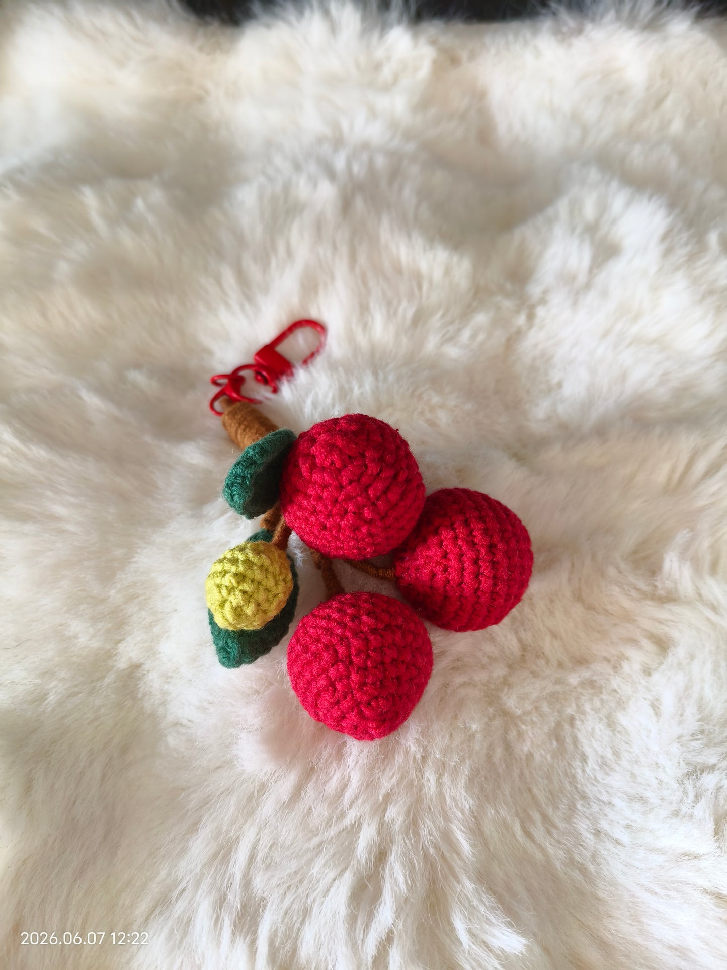 Crochet Lychee Pendant | Handmade Fruit Charm for Bag, Keychain or Rearview Mirror
