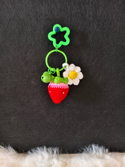 Crochet Strawberry Pendant | Handmade Fruit Charm for Bag, Keychain or Phone