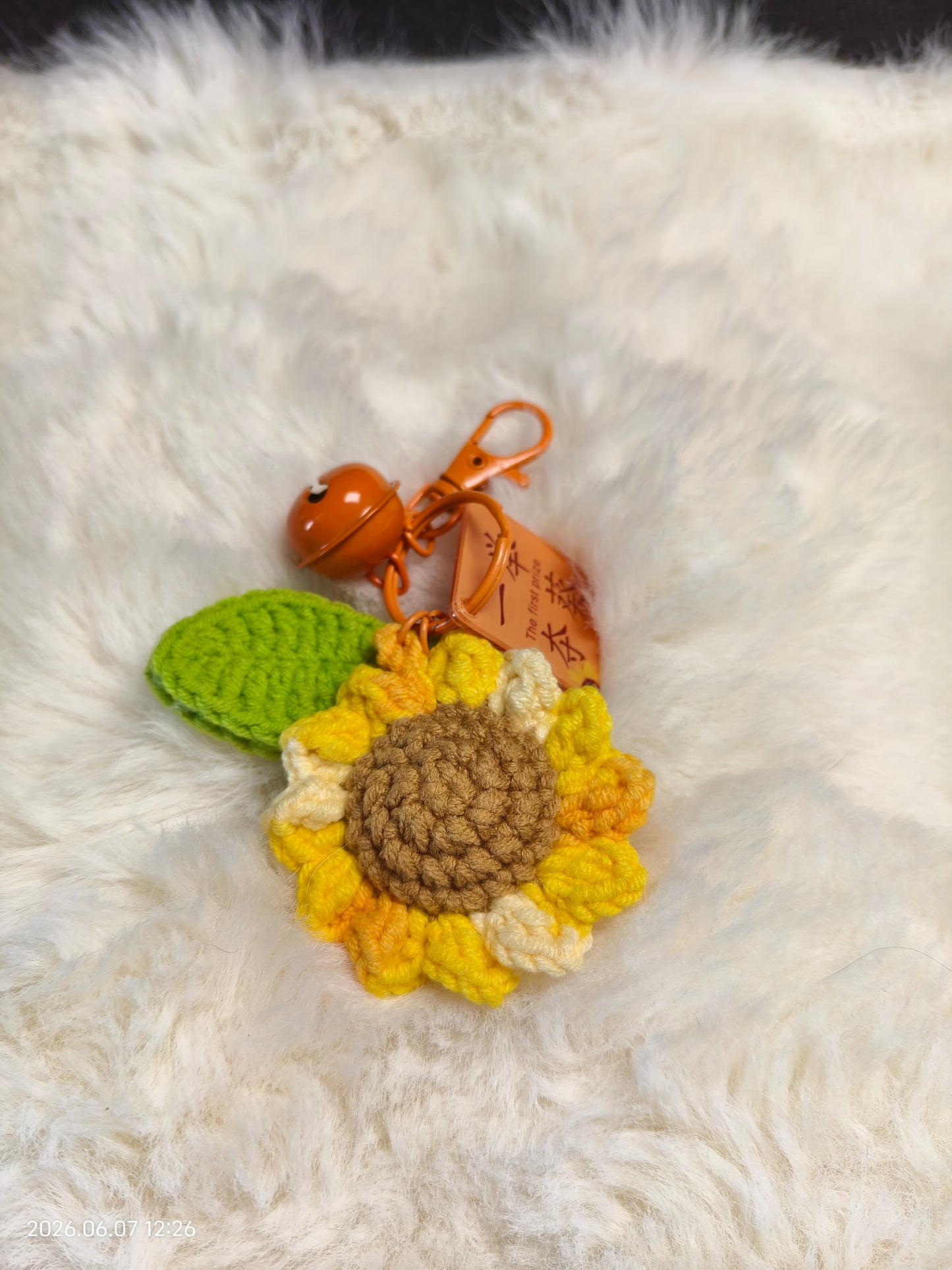Crochet Sunflower Pendant | Handmade Flower Charm for Bag, Keychain or Rearview Mirror