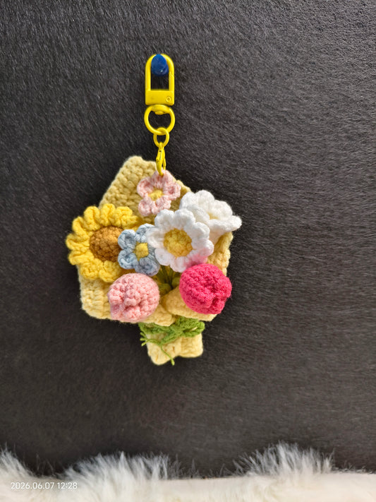 Crochet Hand Bouquet Pendant | Small Flower Bunch Charm for Bag, Keychain