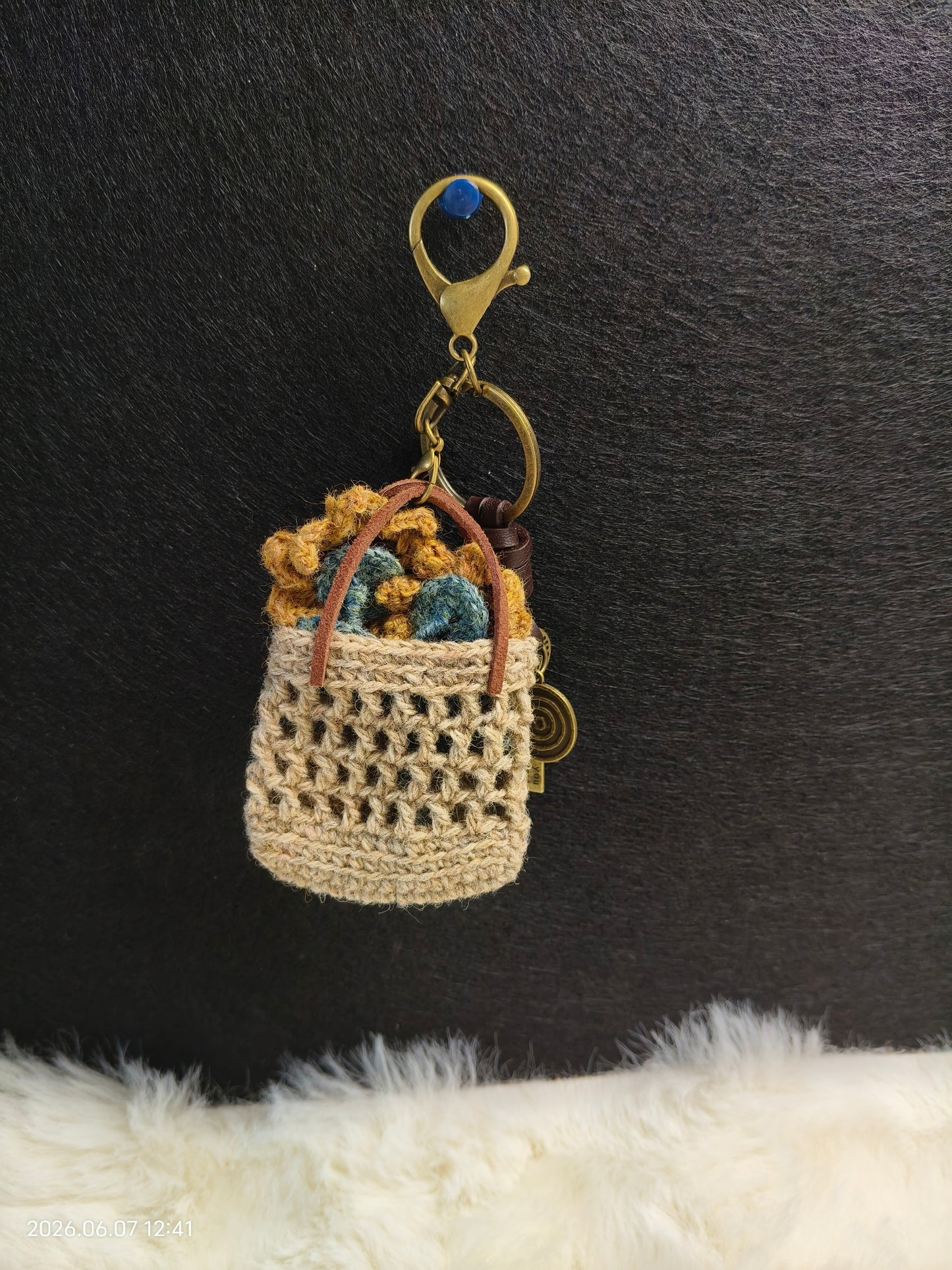 Crochet Sunflower Pendant | Handmade Wool Flower Charm for Bag, Keychain