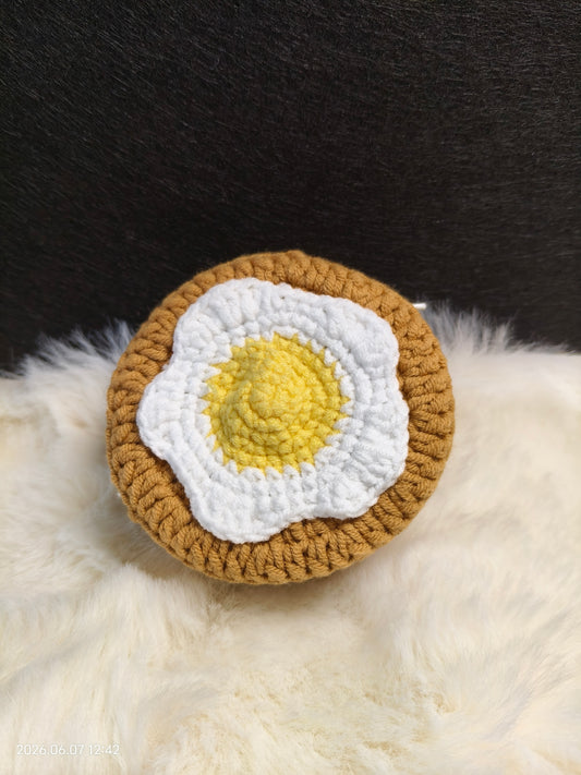 Crochet Fried Egg Earphone Case | Handmade AirPods Pouch or Coin Purse with Strap