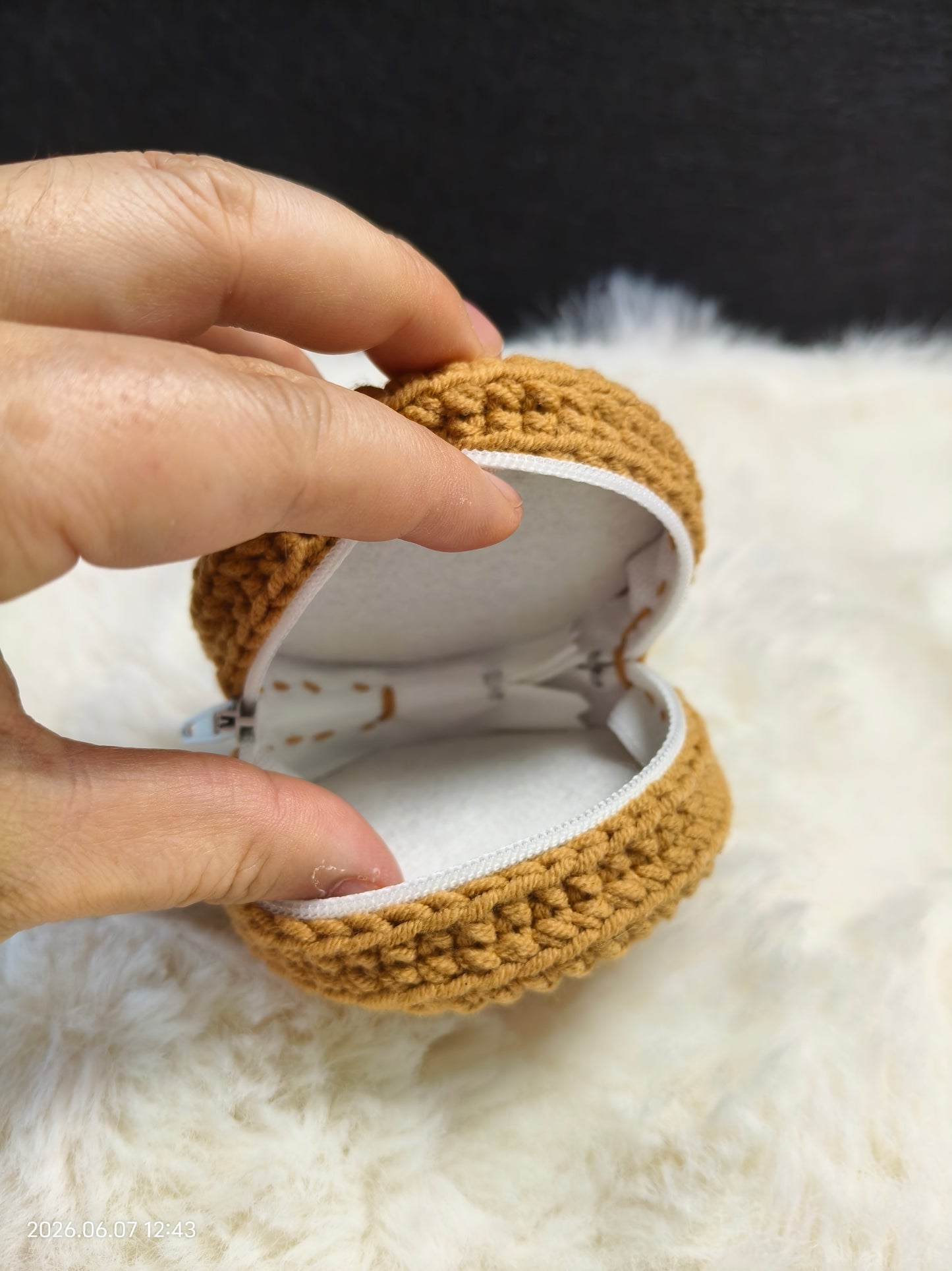 Crochet Fried Egg Earphone Case | Handmade AirPods Pouch or Coin Purse with Strap