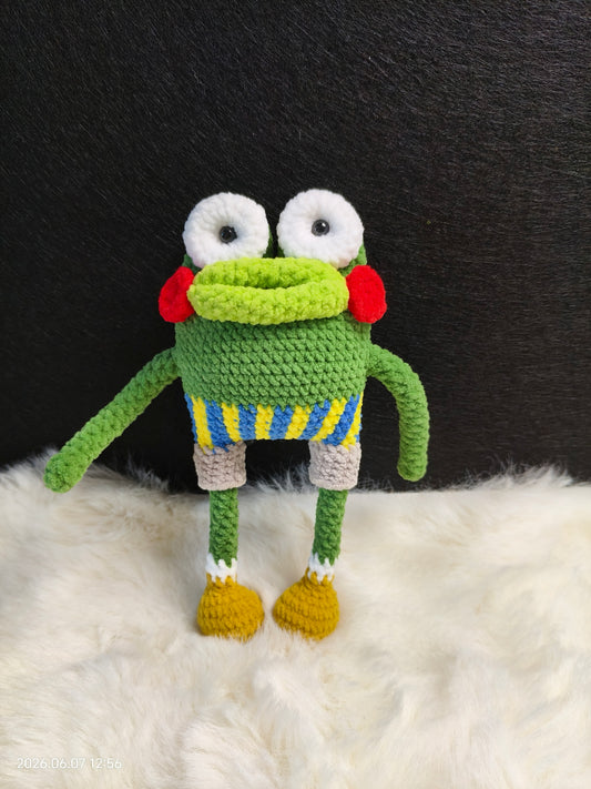 Crochet Big Mouth Frog | Handmade Amigurumi Plush Toy for Shelf or Gift