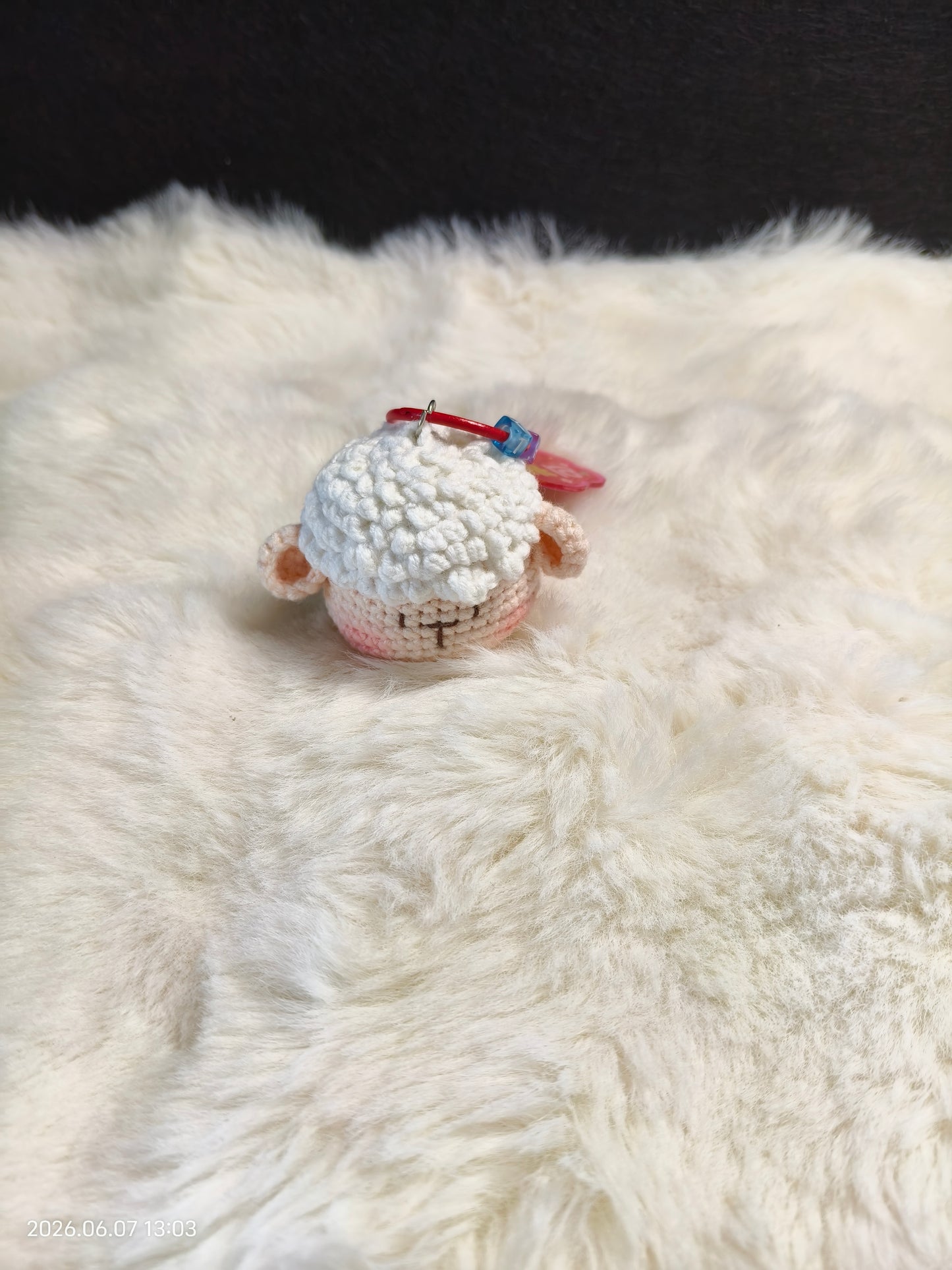 Crochet Sheep Head Keychain | Handmade Small Pendant for Keys, Bag or Phone