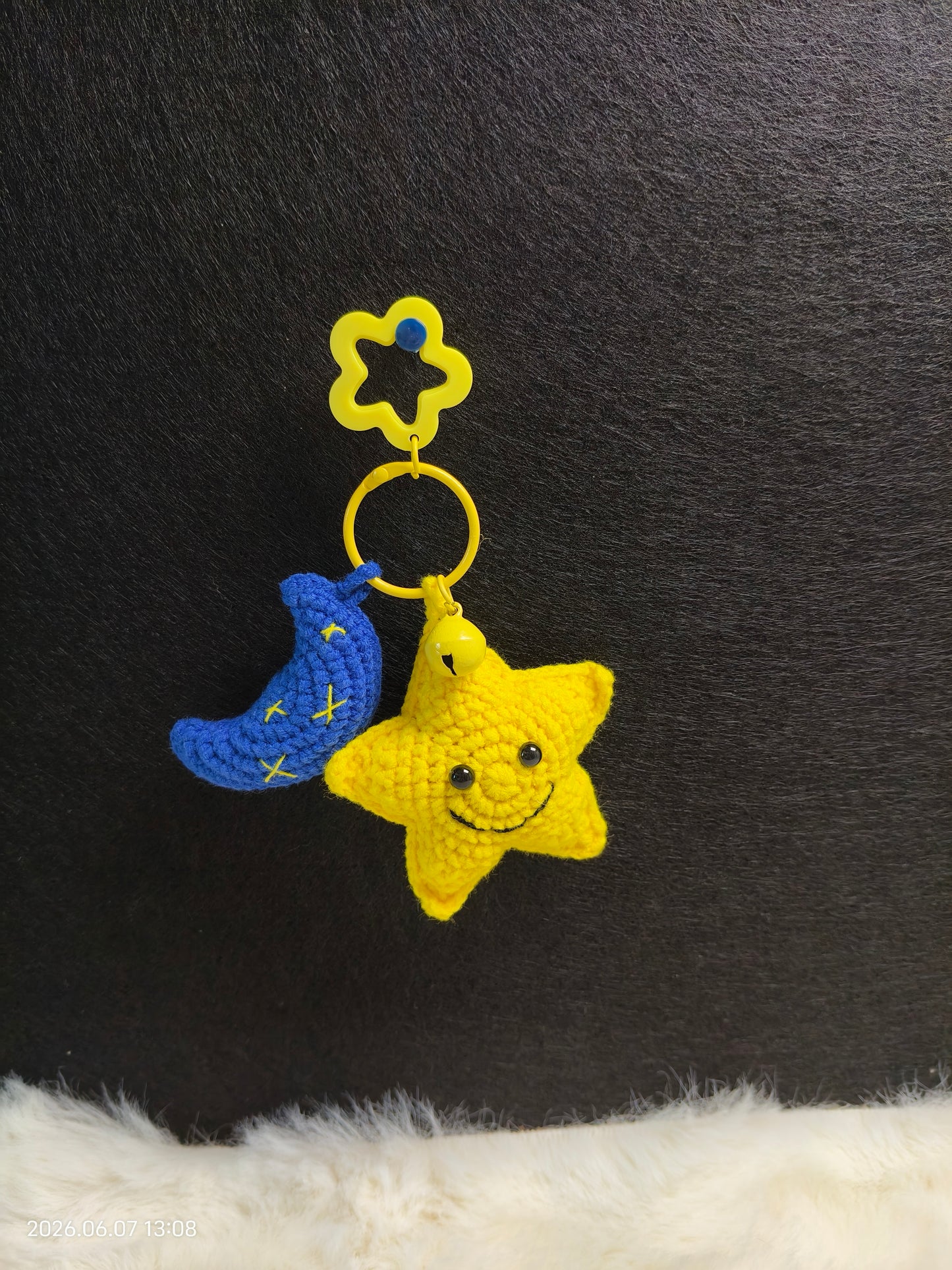 Crochet Star and Moon Keychain | Handmade Celestial Pendant for Keys or Bag