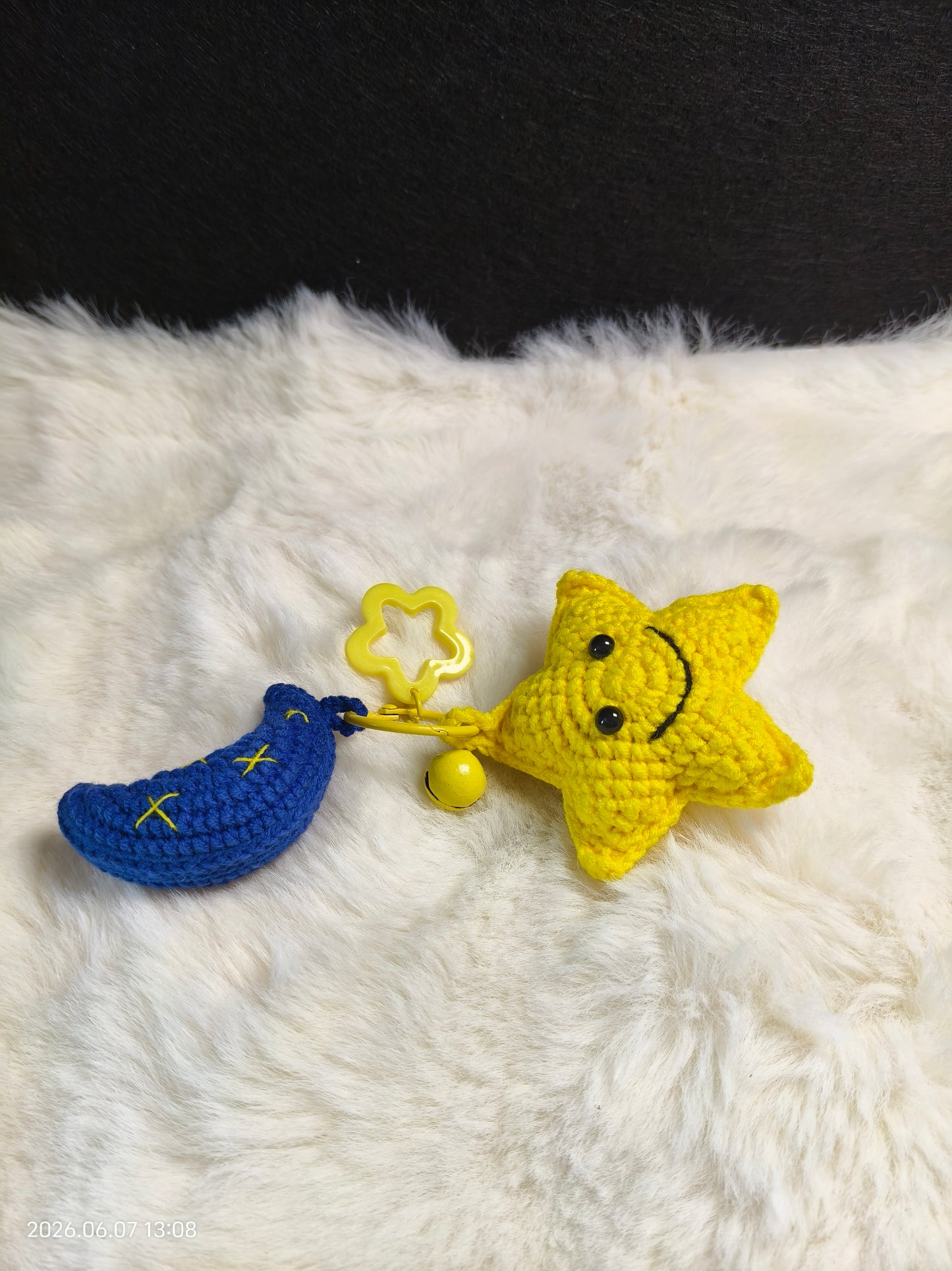 Crochet Star and Moon Keychain | Handmade Celestial Pendant for Keys or Bag