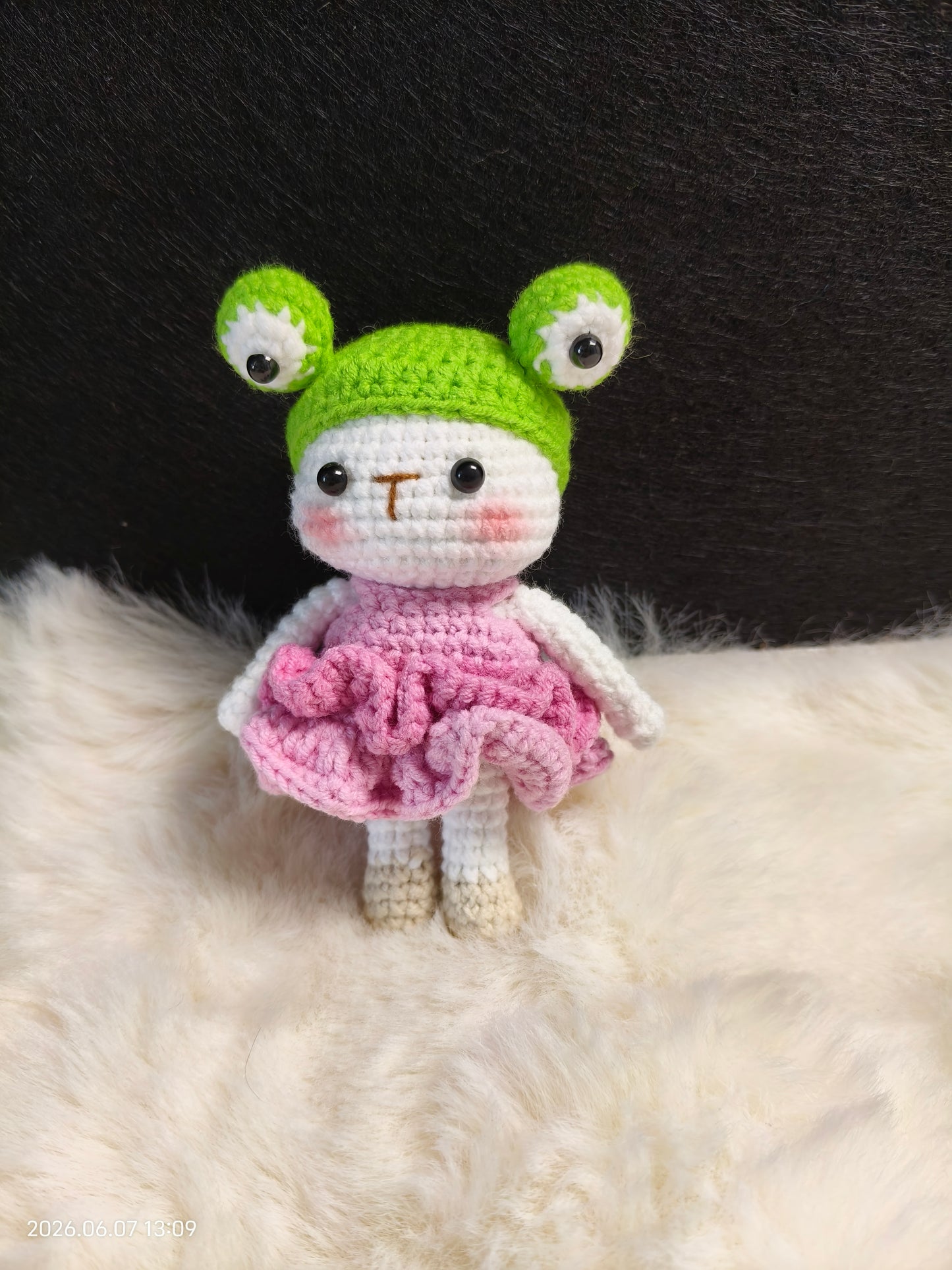 Crochet Bunny in Frog Costume | Handmade Amigurumi with Removable Hat and Dress
