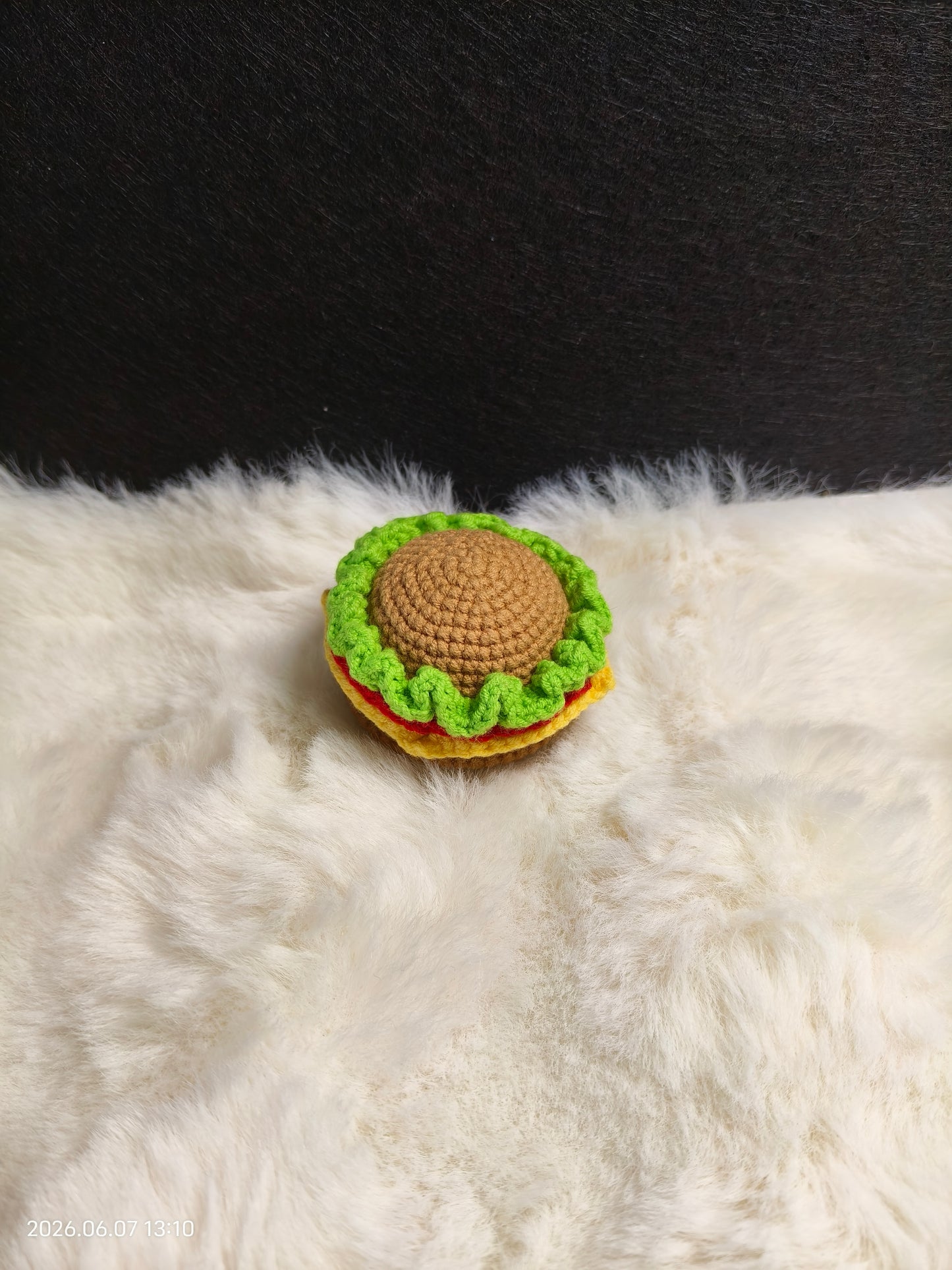 Crochet Hamburger Bun Ball | Handmade Amigurumi Keychain or Bag Charm