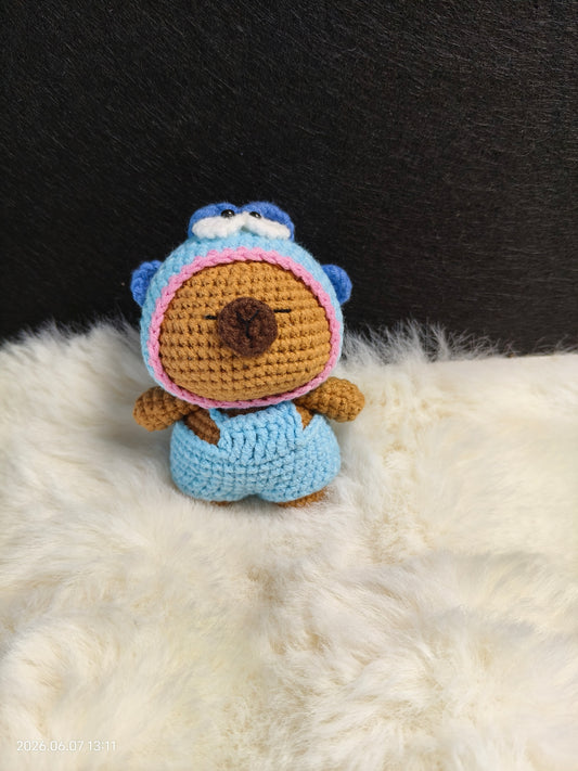 Crochet Capybara in Little Blue Hat | Handmade Capybara Amigurumi Plush Toy