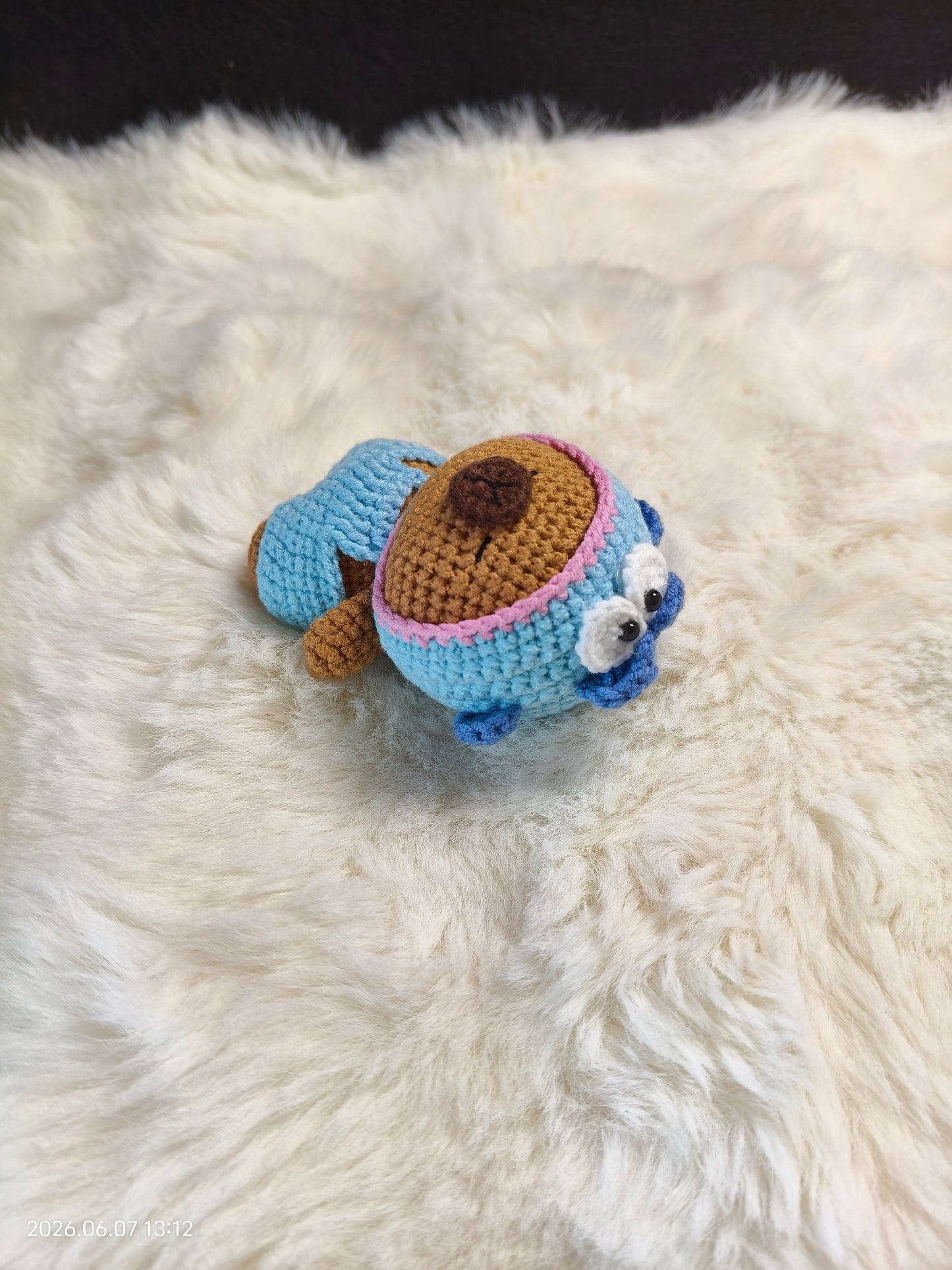 Crochet Capybara in Little Blue Hat | Handmade Capybara Amigurumi Plush Toy