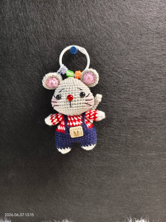 Crochet Little Mouse Keychain | Handmade Small Rat Pendant for Keys or Bag