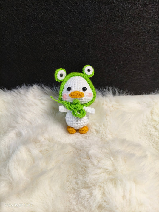 Crochet Duck in Frog Costume | Handmade Amigurumi with Removable Frog Hat