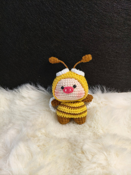 Crochet Pig in Bee Costume | Handmade Amigurumi with Removable Bee Hat