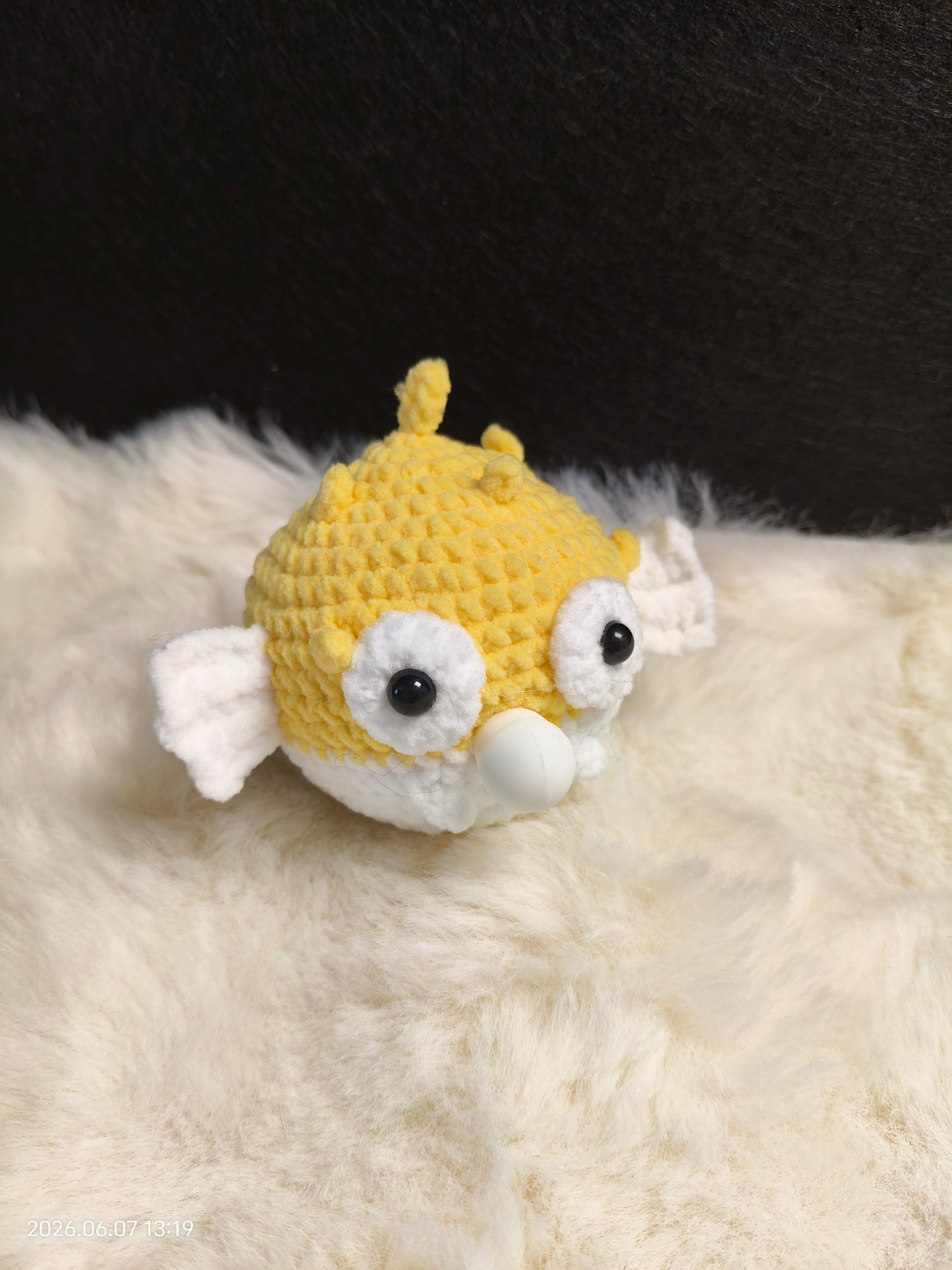 Crochet Blowing Bubble Chubby Fish | Handmade Amigurumi Plush Toy for Shelf or Gift