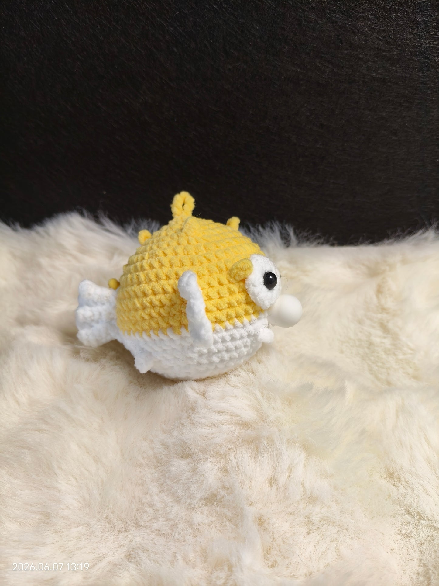 Crochet Blowing Bubble Chubby Fish | Handmade Amigurumi Plush Toy for Shelf or Gift
