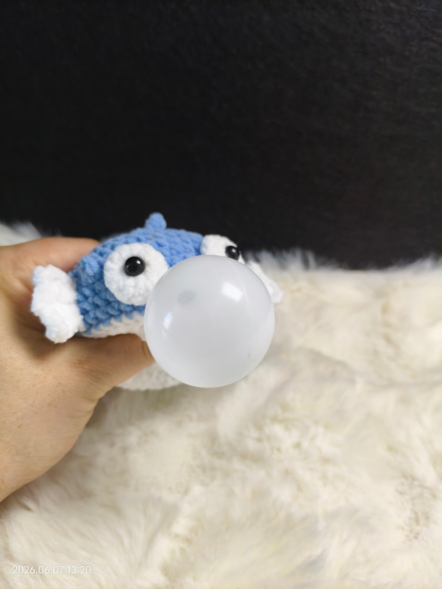 Crochet Blowing Bubble Chubby Fish | Handmade Amigurumi Plush Toy for Shelf or Gift