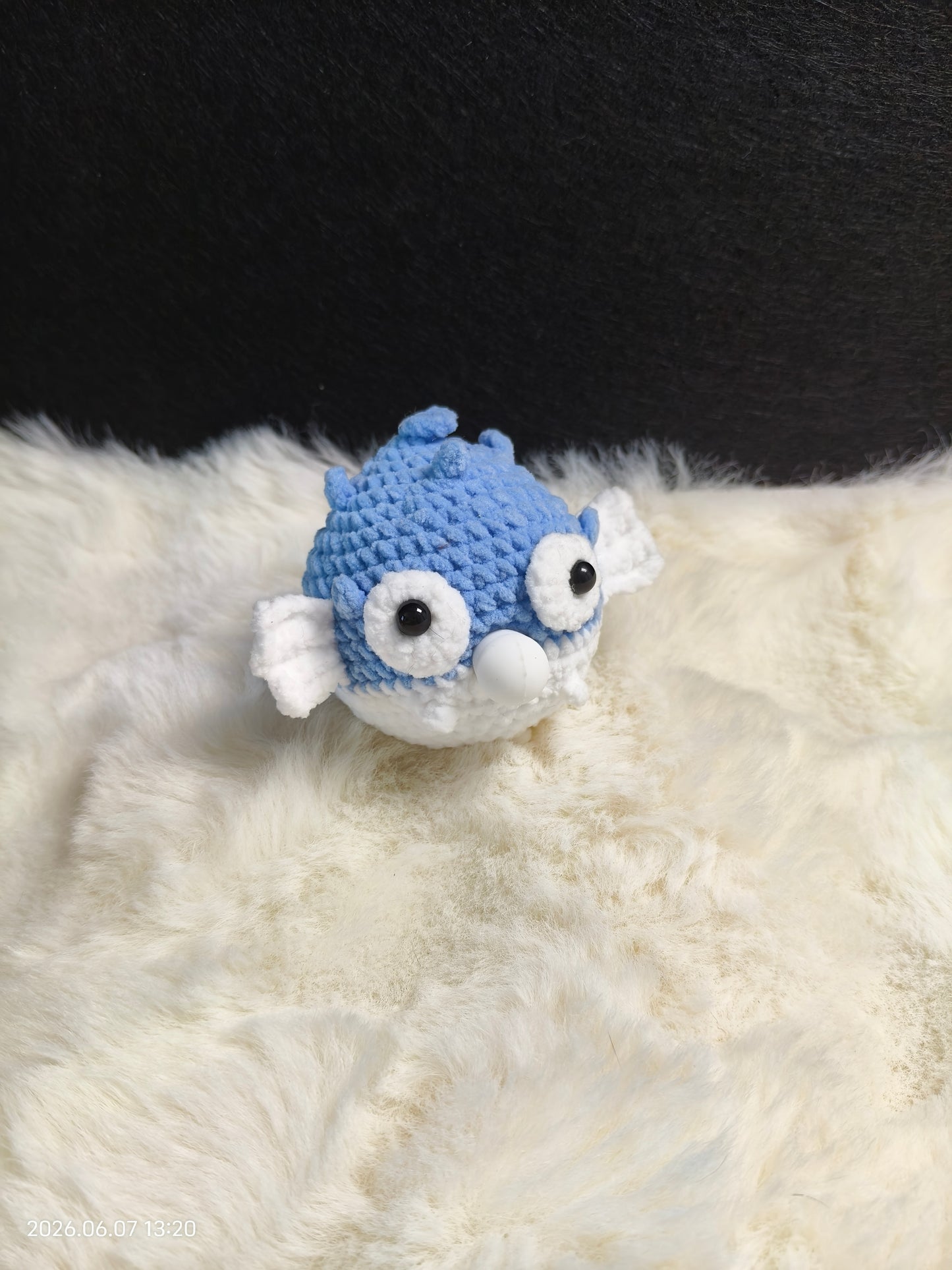 Crochet Blowing Bubble Chubby Fish | Handmade Amigurumi Plush Toy for Shelf or Gift