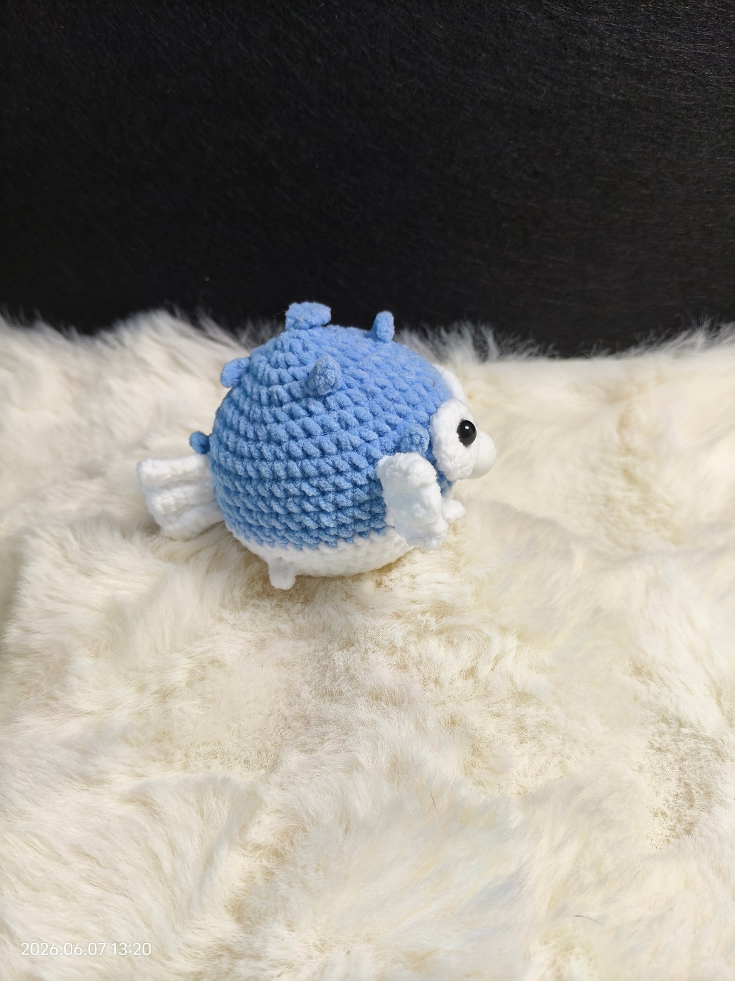 Crochet Blowing Bubble Chubby Fish | Handmade Amigurumi Plush Toy for Shelf or Gift
