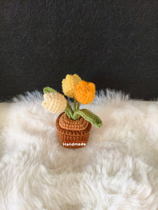 Crochet Flower Pot Magnet | Handmade Refrigerator Magnet for Kitchen or Office Decor