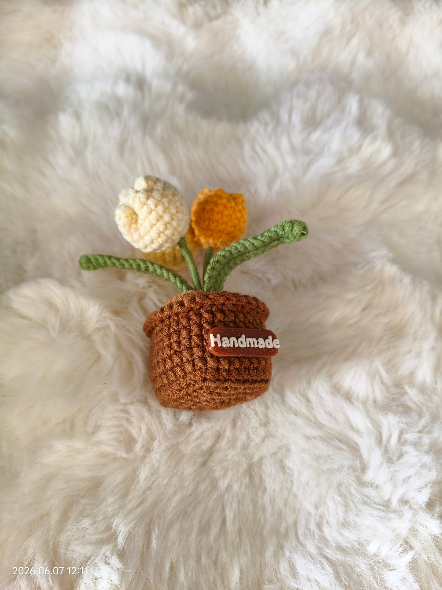 Crochet Flower Pot Magnet | Handmade Refrigerator Magnet for Kitchen or Office Decor