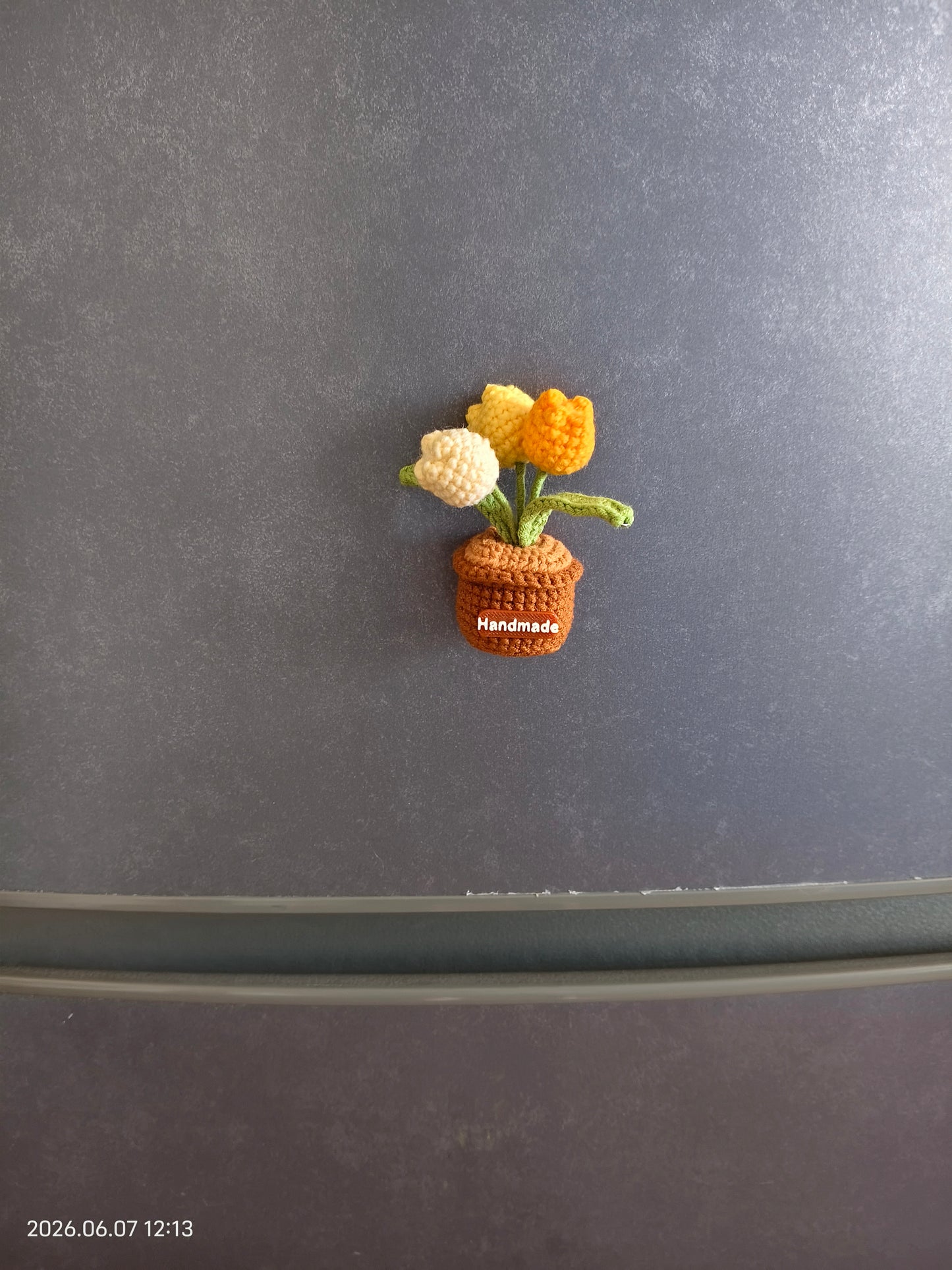 Crochet Flower Pot Magnet | Handmade Refrigerator Magnet for Kitchen or Office Decor