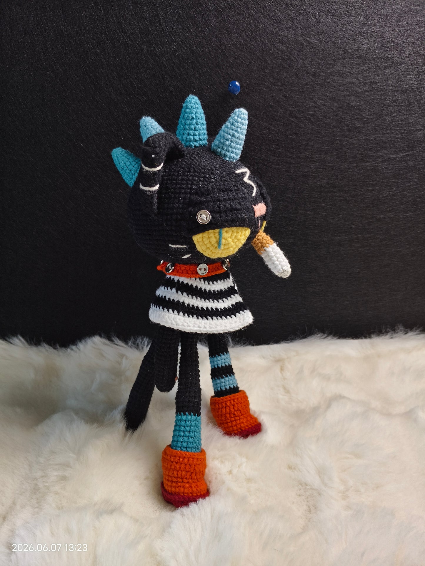 Crochet Punk Rock Cat | Handmade Amigurumi with Removable Boots for Shelf or Gift