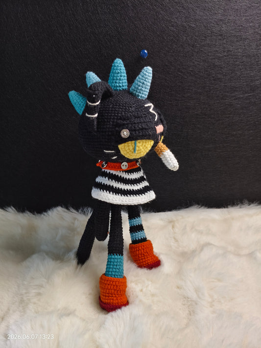 Crochet Punk Rock Cat | Handmade Amigurumi with Removable Boots for Shelf or Gift
