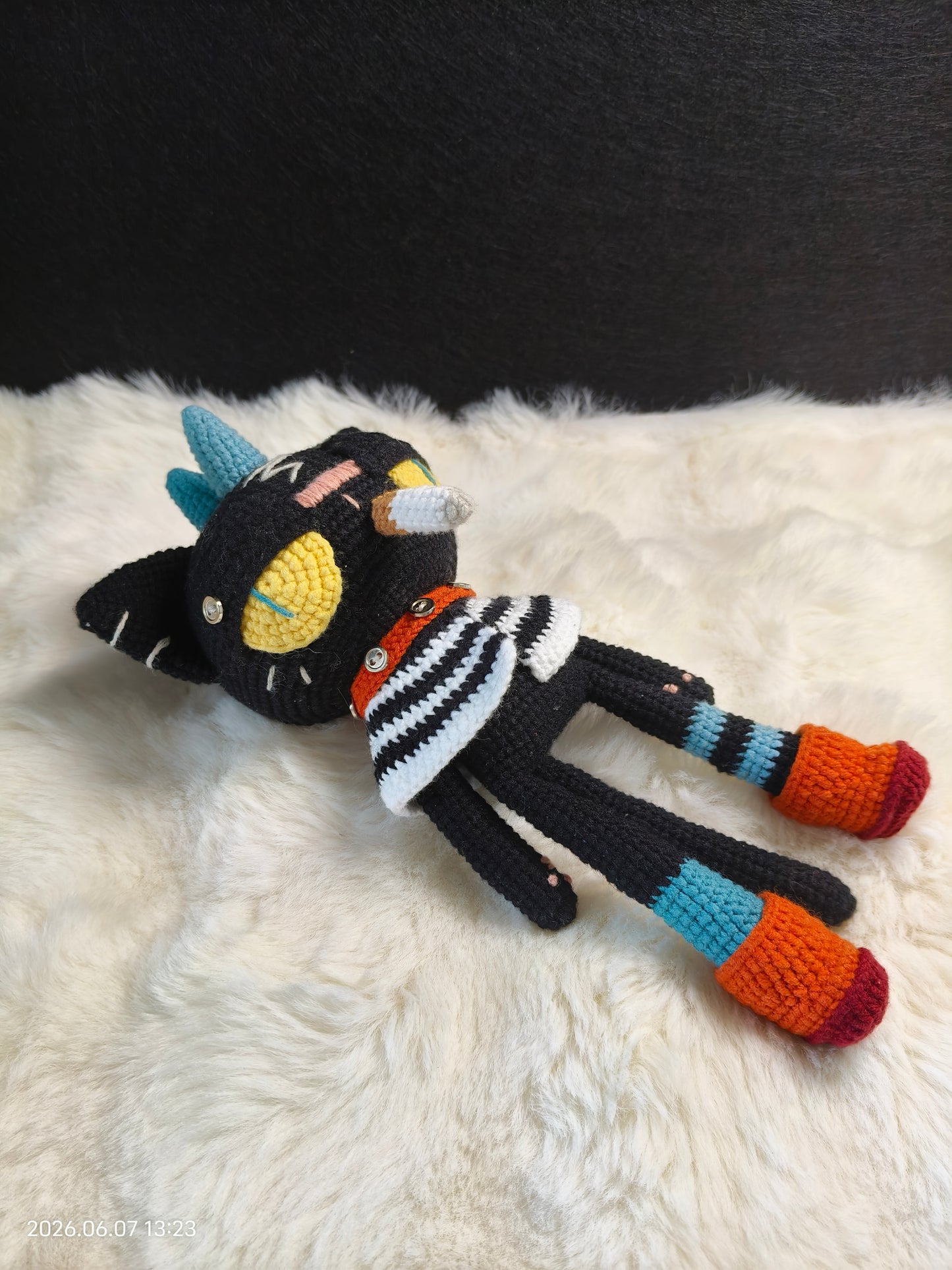 Crochet Punk Rock Cat | Handmade Amigurumi with Removable Boots for Shelf or Gift