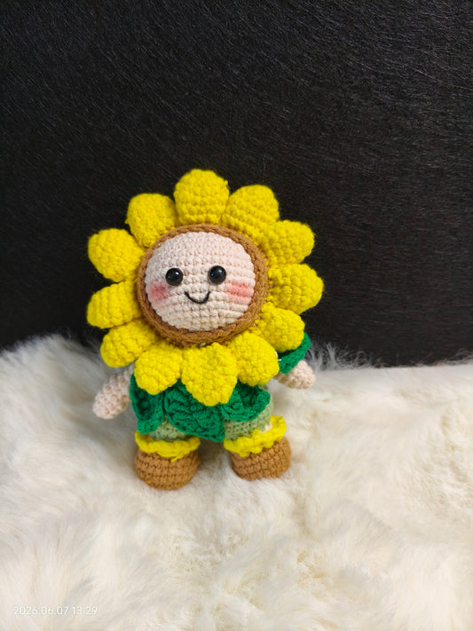 Crochet Sunflower Doll | Handmade Amigurumi Flower Character for Shelf or Gift
