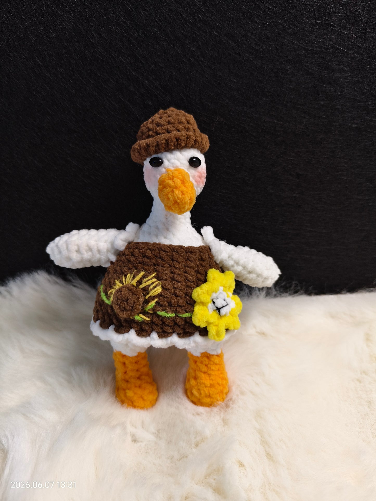 Crochet Goose in Overalls | Handmade Amigurumi Duck with Denim Look for Shelf or Gift