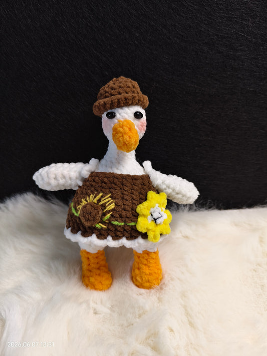 Crochet Goose in Overalls | Handmade Amigurumi Duck with Denim Look for Shelf or Gift