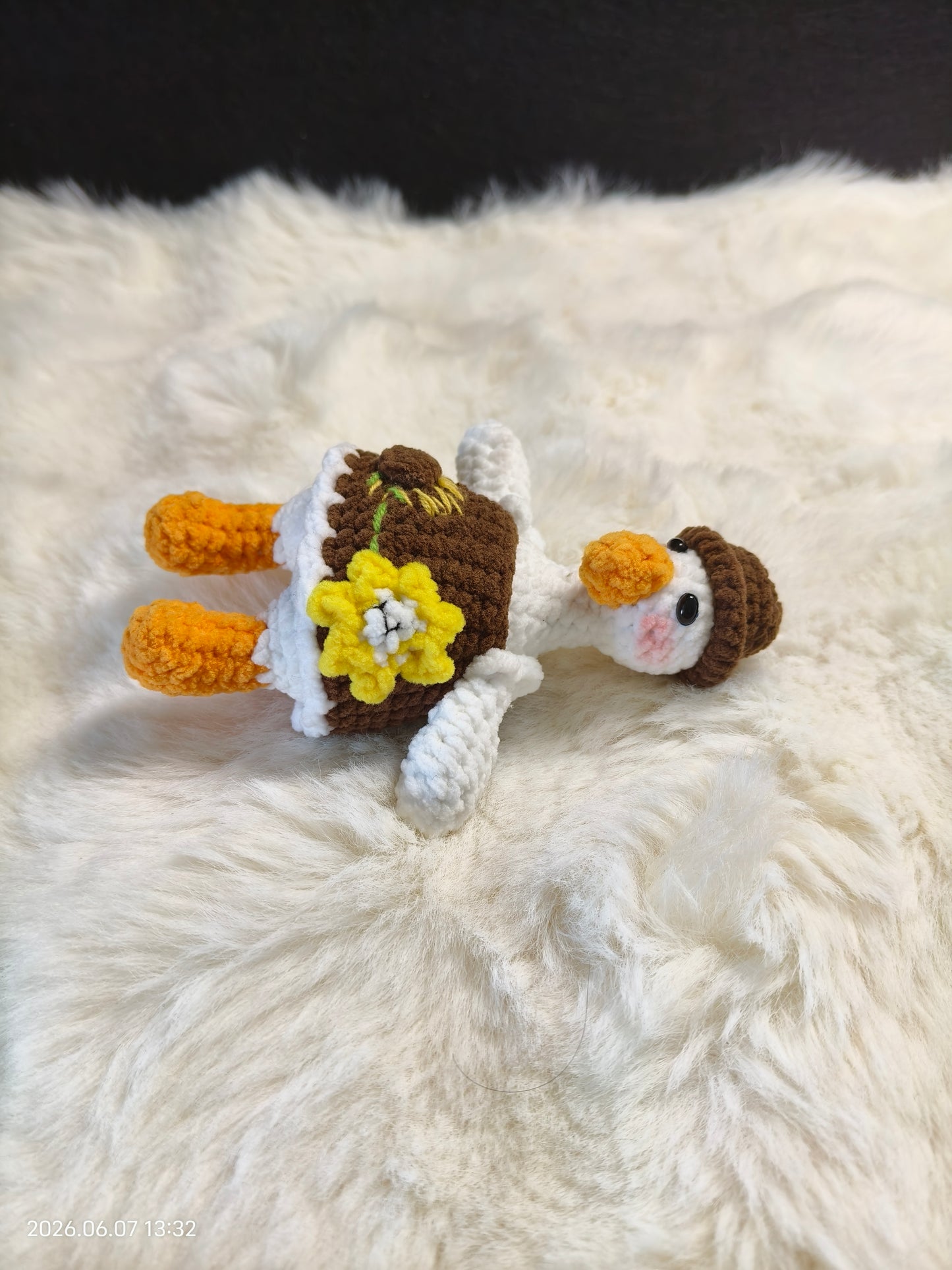 Crochet Goose in Overalls | Handmade Amigurumi Duck with Denim Look for Shelf or Gift