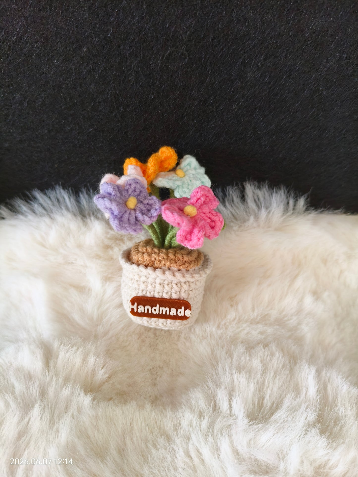 Crochet Mini Flower Pot Magnet | Handmade Refrigerator Magnet for Kitchen or Office