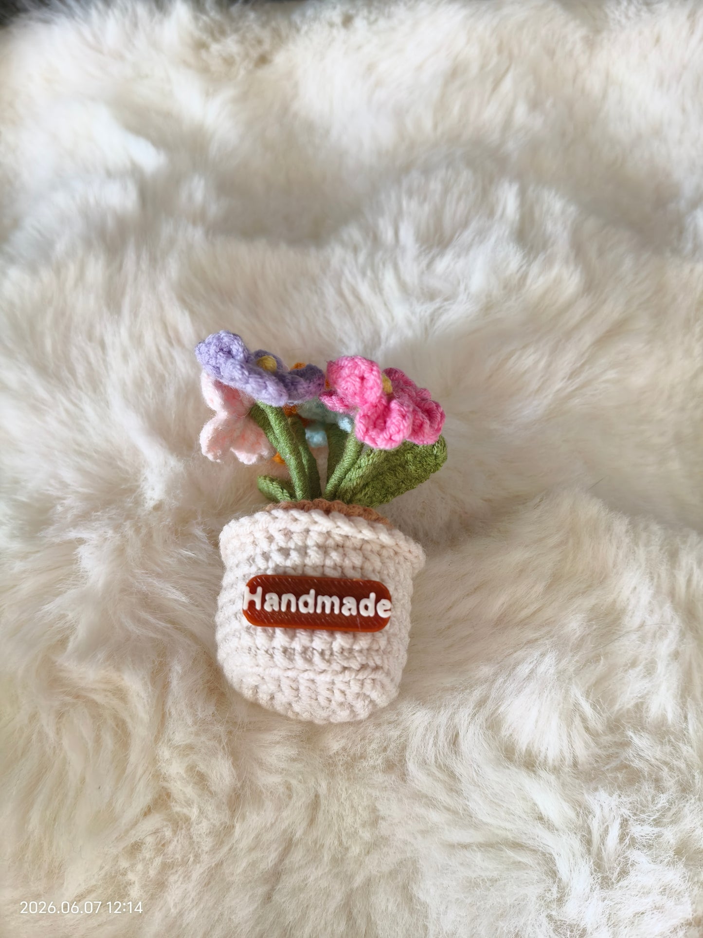 Crochet Mini Flower Pot Magnet | Handmade Refrigerator Magnet for Kitchen or Office