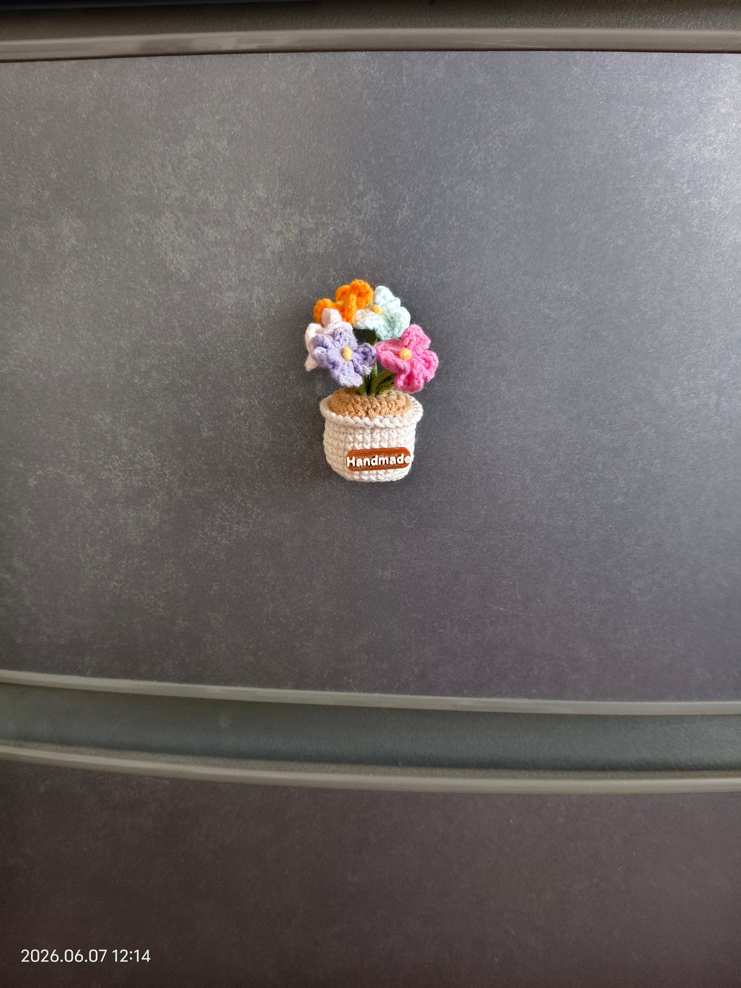 Crochet Mini Flower Pot Magnet | Handmade Refrigerator Magnet for Kitchen or Office
