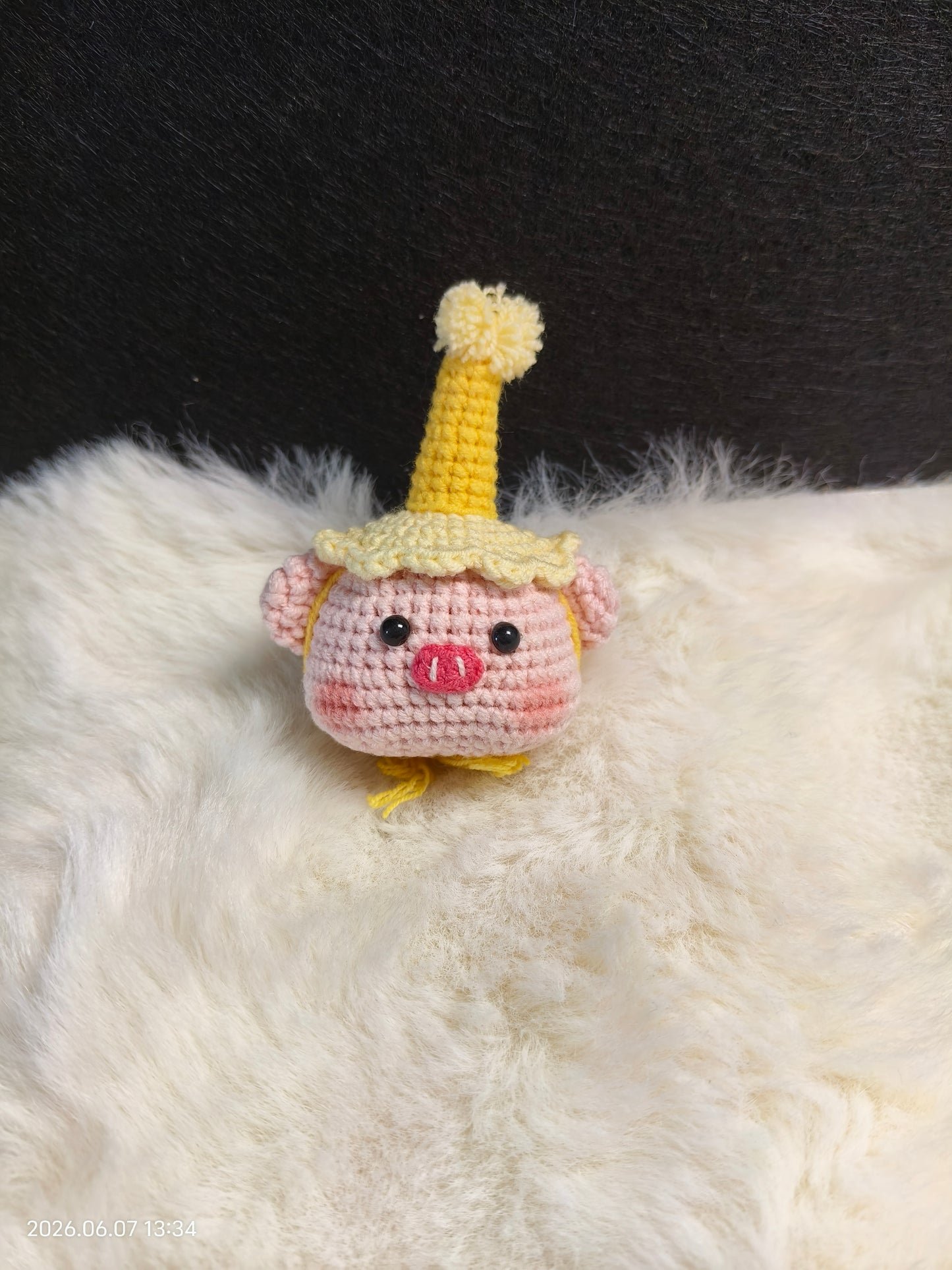 Crochet Pig in Birthday Hat | Handmade Amigurumi Pig Head with Party Hat for Shelf or Gift