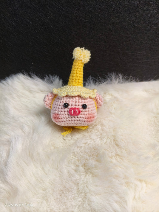 Crochet Pig in Birthday Hat | Handmade Amigurumi Pig Head with Party Hat for Shelf or Gift