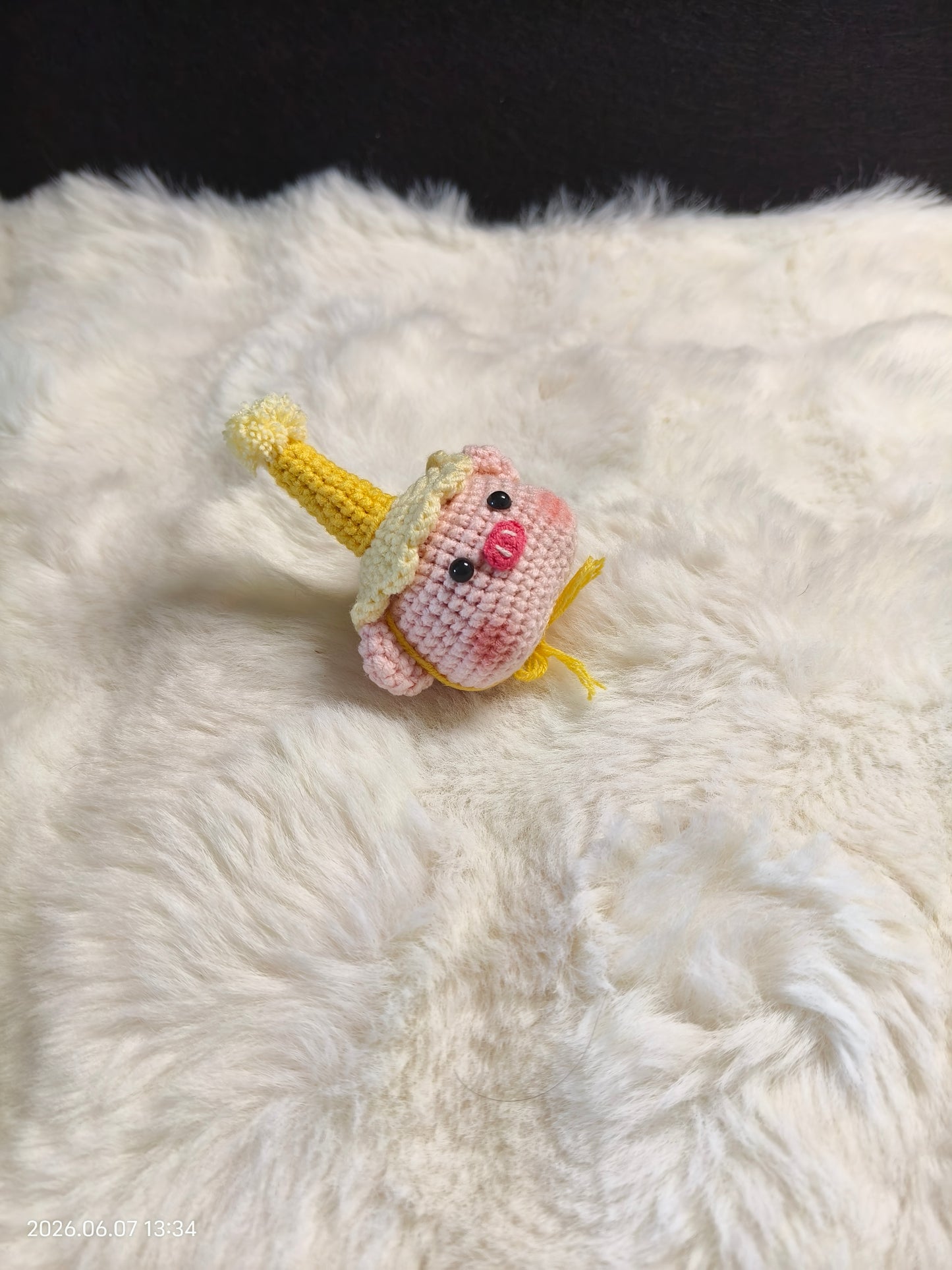 Crochet Pig in Birthday Hat | Handmade Amigurumi Pig Head with Party Hat for Shelf or Gift
