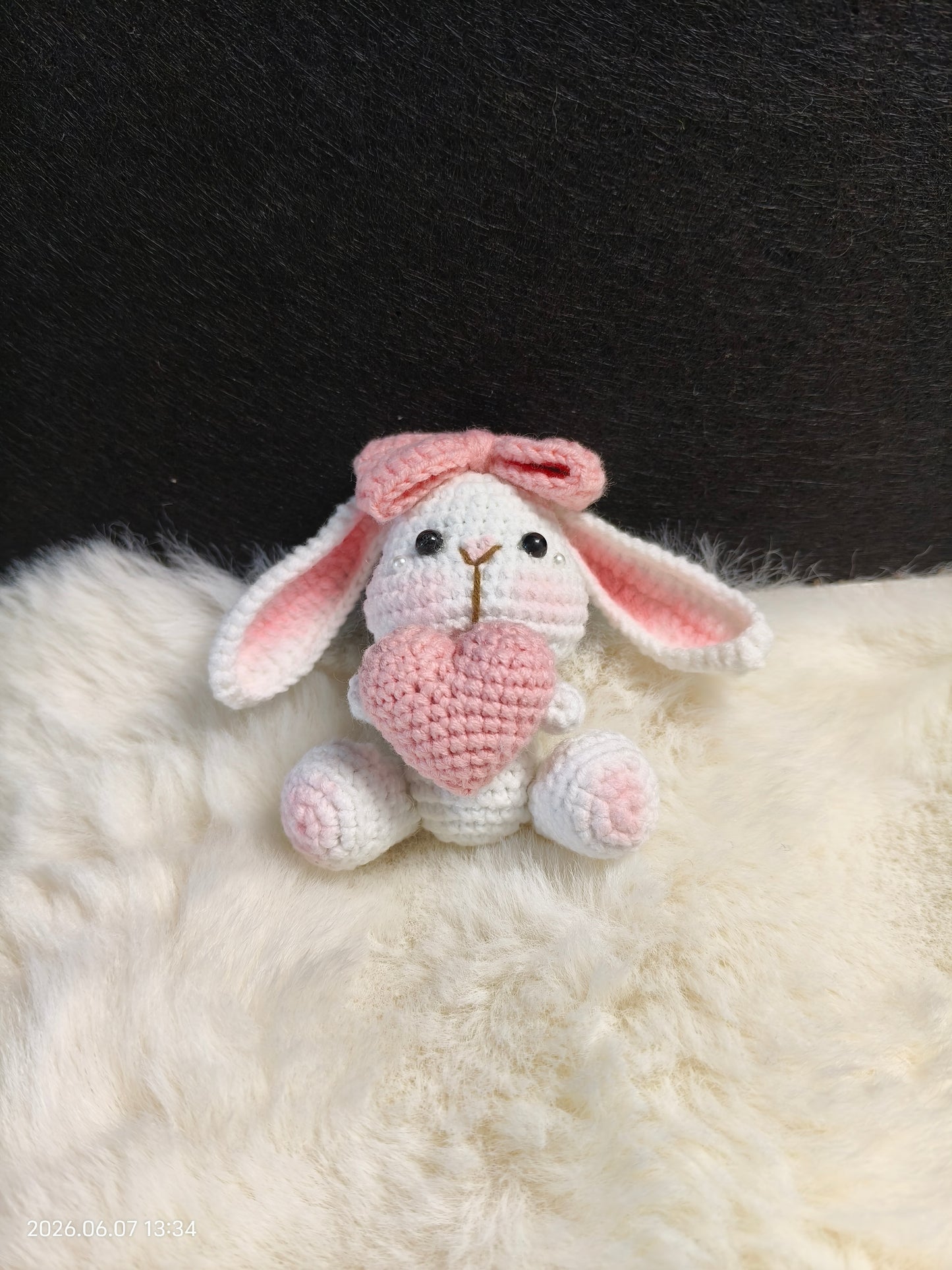 Crochet Little Bunny with Heart | Handmade Amigurumi Rabbit Holding Heart for Shelf or Gift