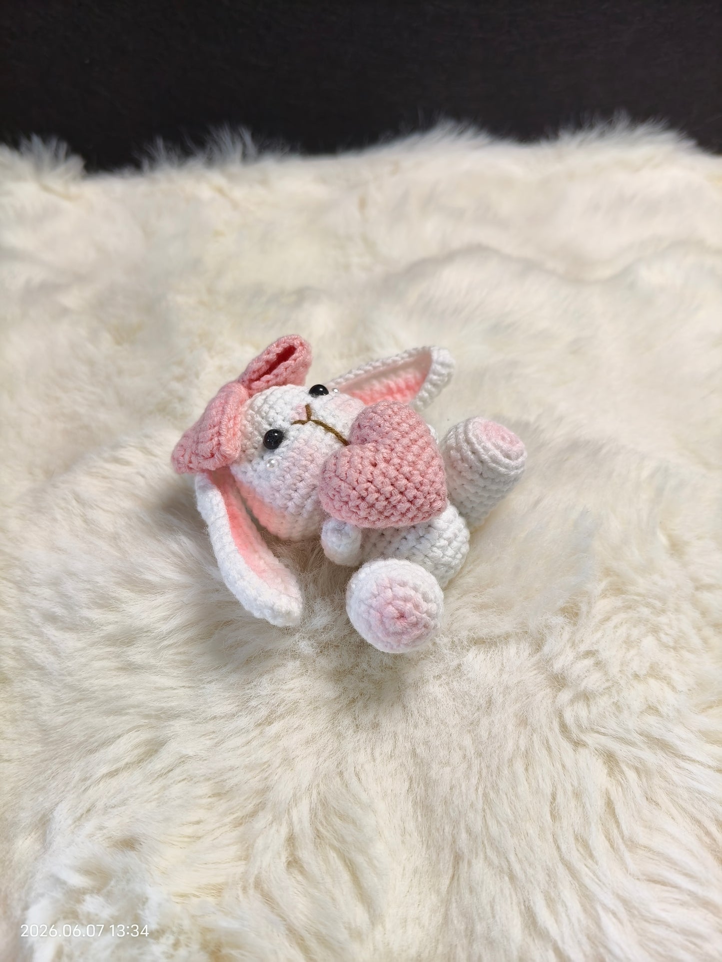 Crochet Little Bunny with Heart | Handmade Amigurumi Rabbit Holding Heart for Shelf or Gift