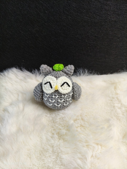Crochet Little Owl Figurine | Handmade Amigurumi Bird for Shelf or Desk