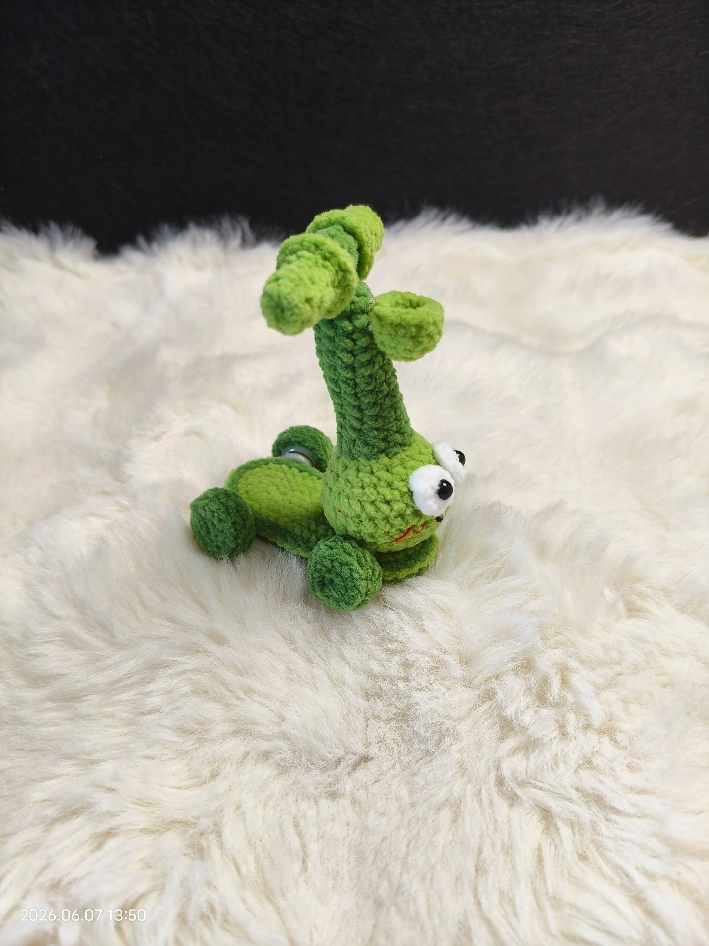 Crochet Frog on Scooter | Handmade Amigurumi with Rolling Wheels for Shelf or Gift