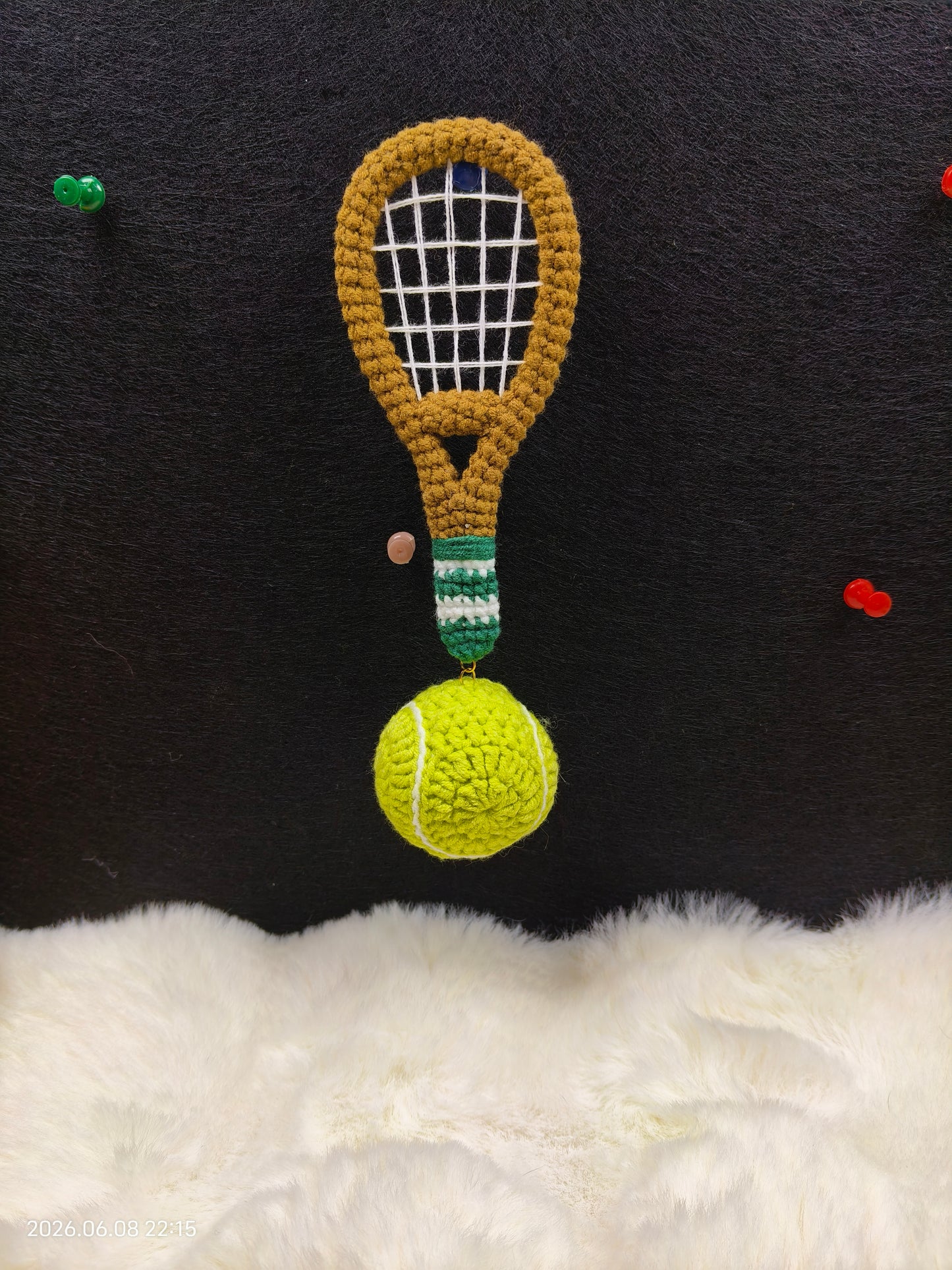 Crochet Tennis Racket and Ball Set | Handmade Mini Sports Decor for Shelf or Desk