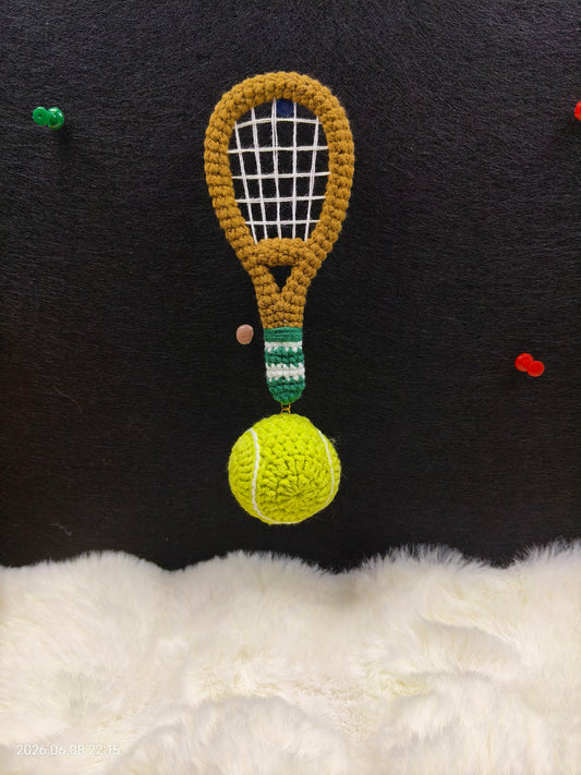 Crochet Tennis Racket and Ball Set | Handmade Mini Sports Decor for Shelf or Desk