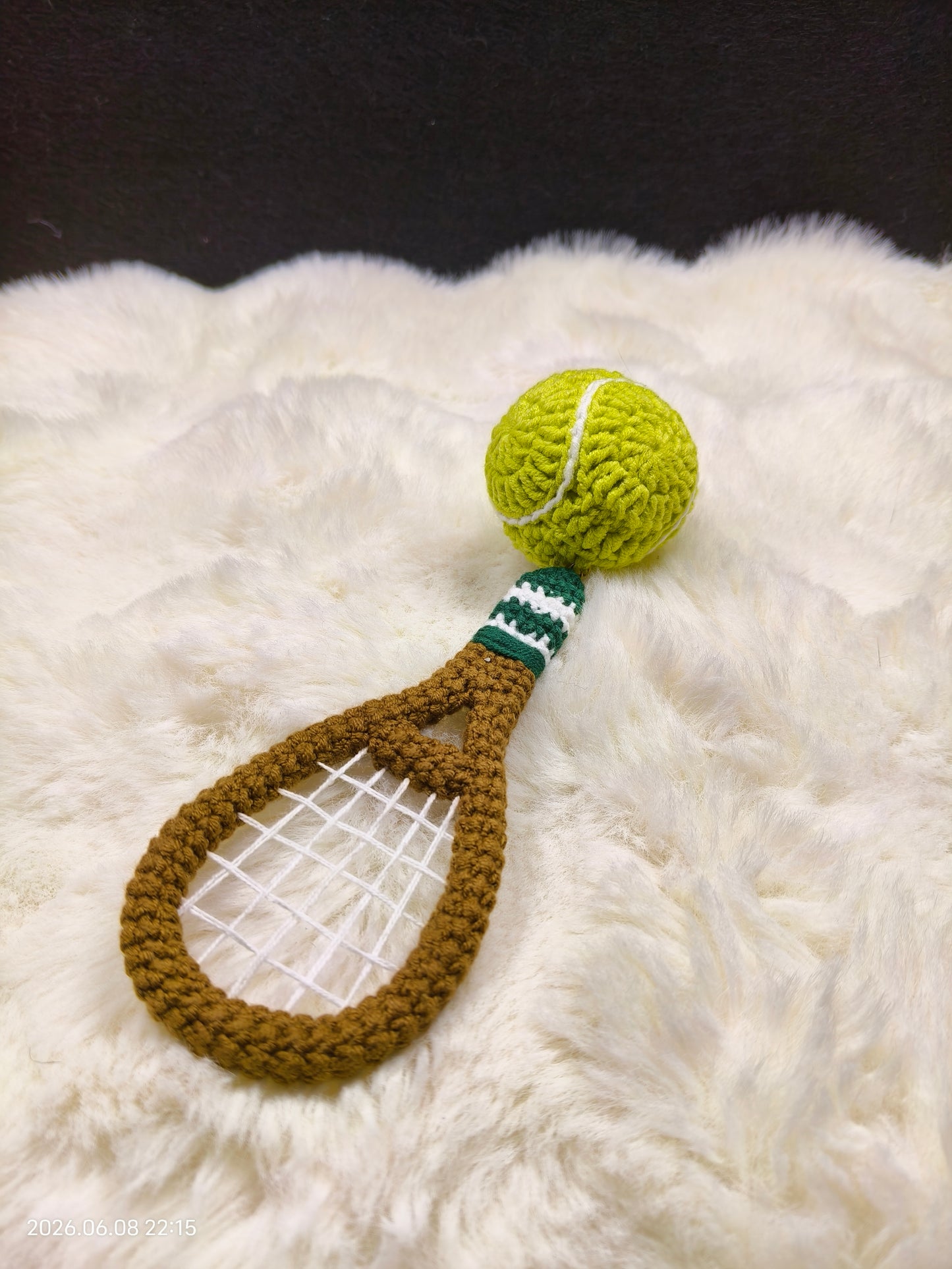 Crochet Tennis Racket and Ball Set | Handmade Mini Sports Decor for Shelf or Desk