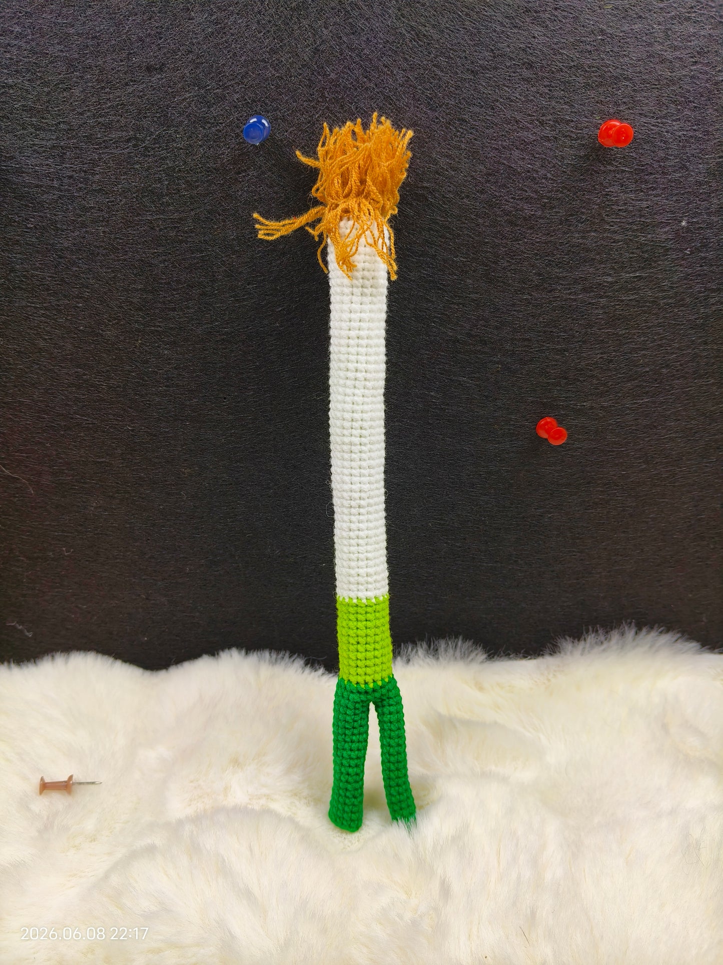 Crochet Green Onion with Roots | Handmade Realistic Vegetable Plush for Kitchen Decor or Gift