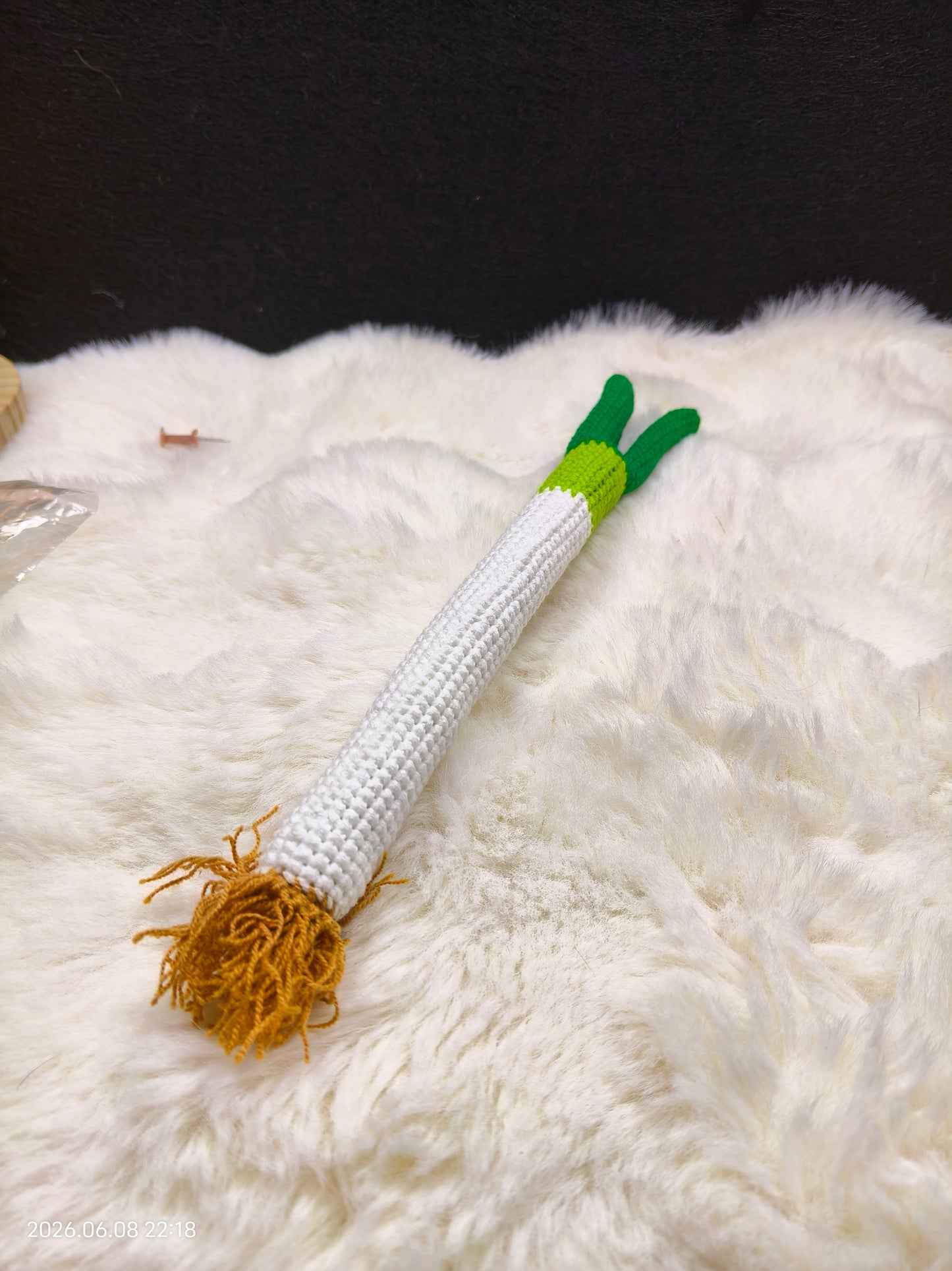Crochet Green Onion with Roots | Handmade Realistic Vegetable Plush for Kitchen Decor or Gift